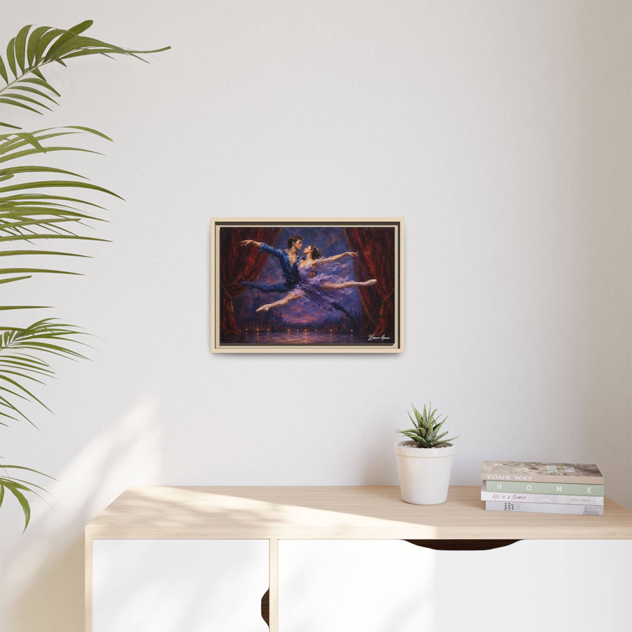 Framed Ballet Canvas Print — Romantic Dancing Couple Wall Art