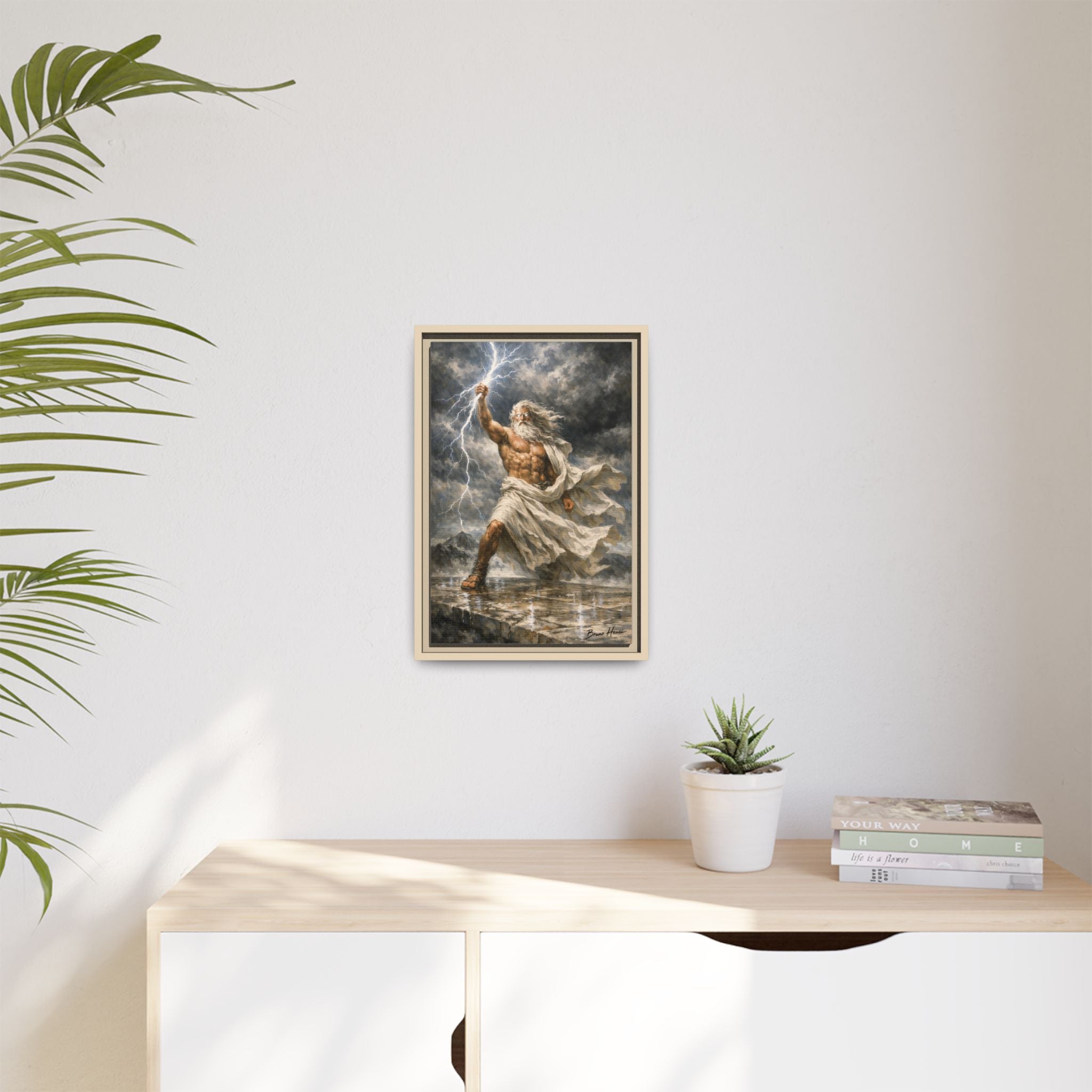Framed Matte Canvas - Zeus Lightning God Wall Art