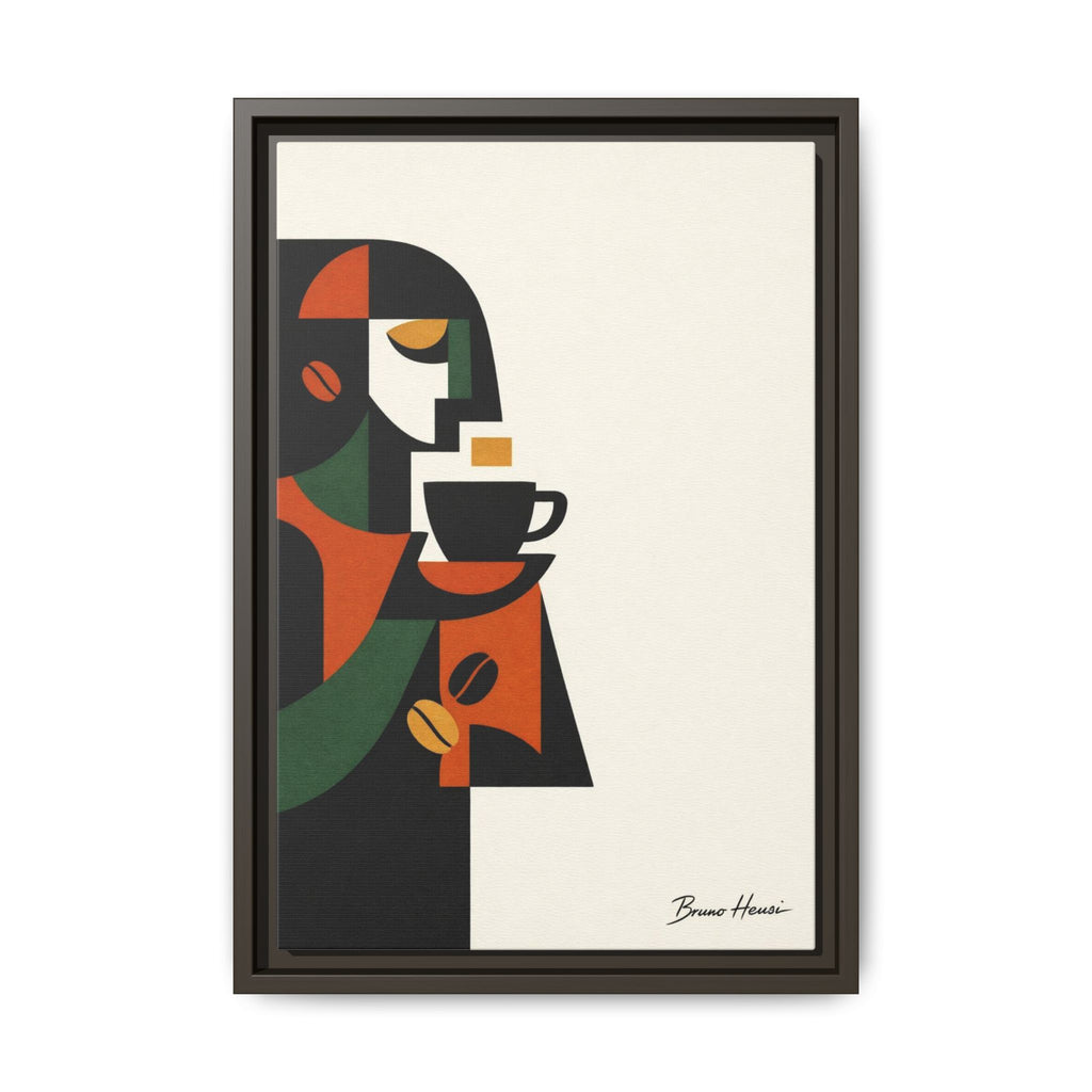 Abstract Coffee Drinker Framed Canvas Print — Modern Café Wall Art