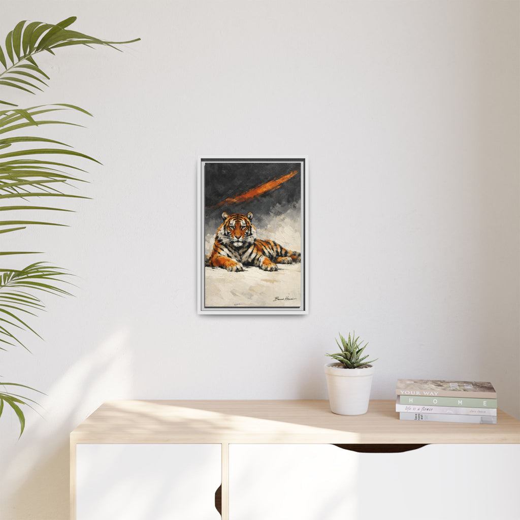 Framed Tiger Canvas Wall Art — Majestic Orange & Gray Matte Print