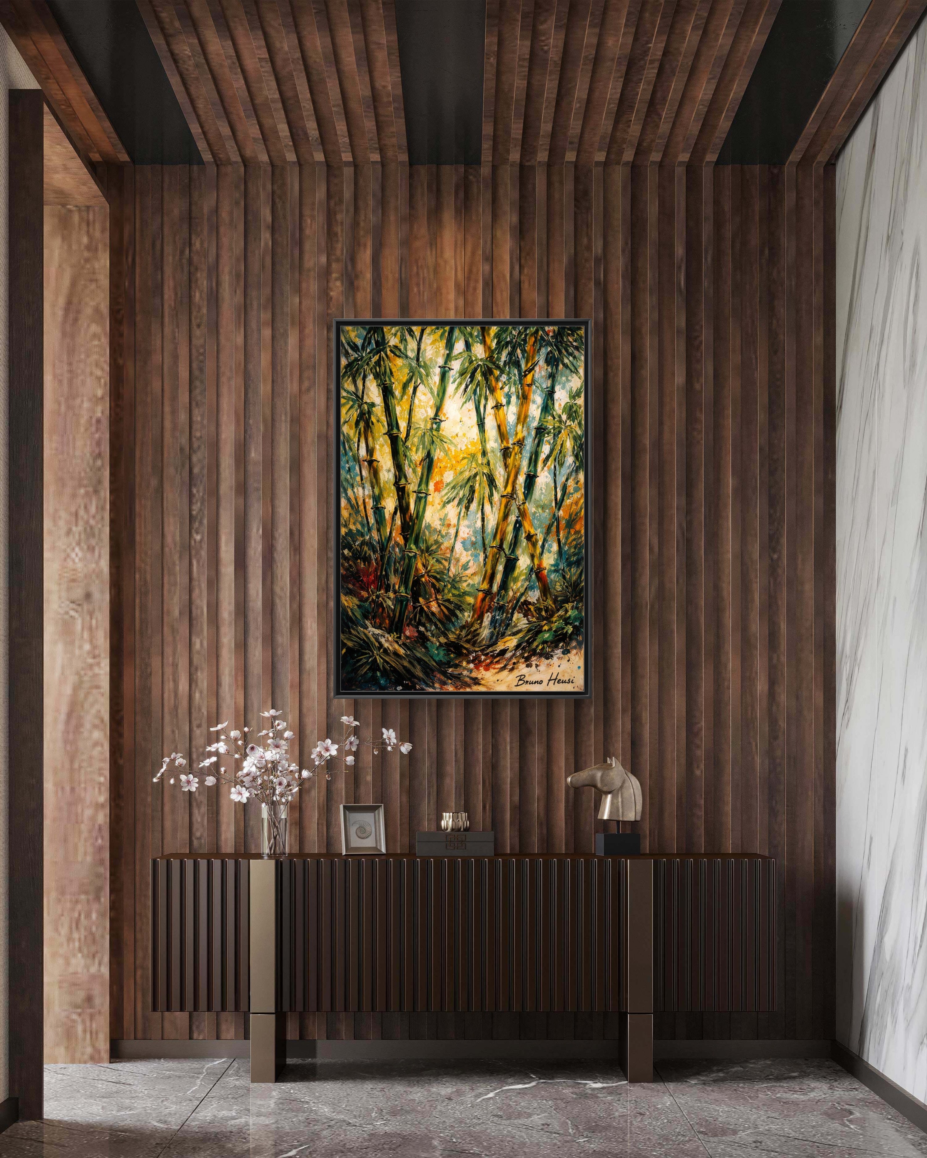 Framed Bamboo Forest Canvas Print – Matte Multi‑Color Wall Art