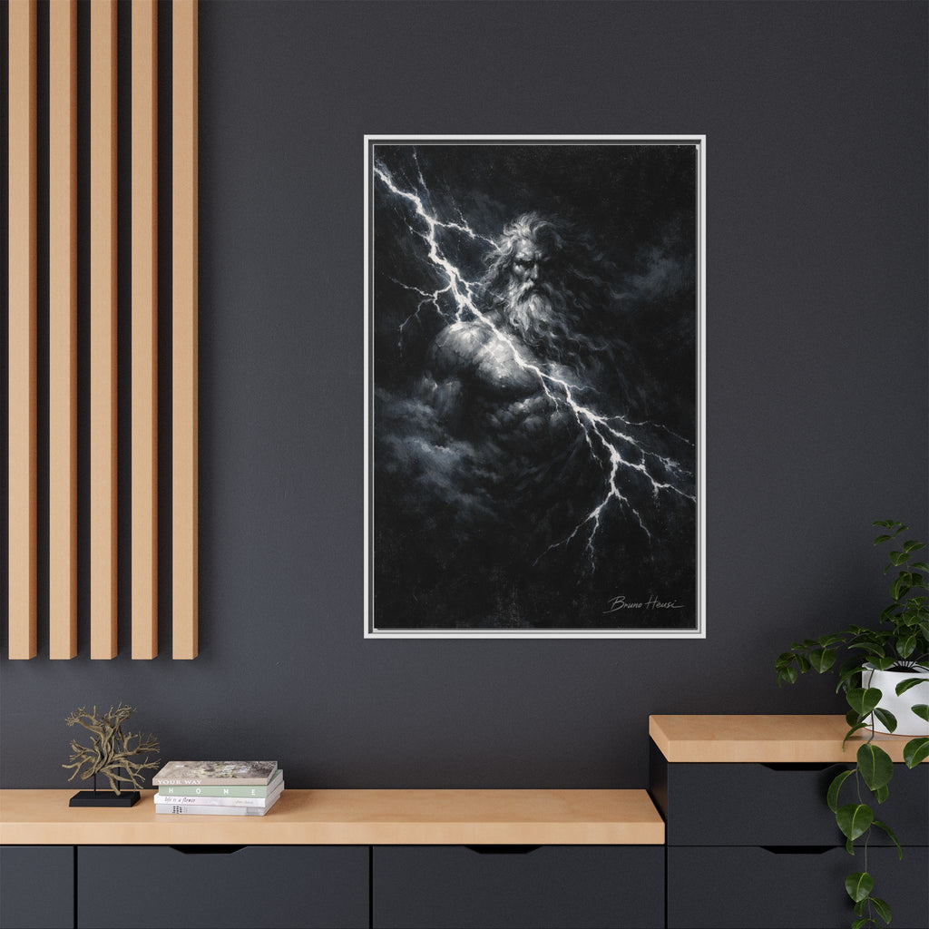 Zeus Lightning God Framed Canvas Wall Art — Stormy Mythology Print