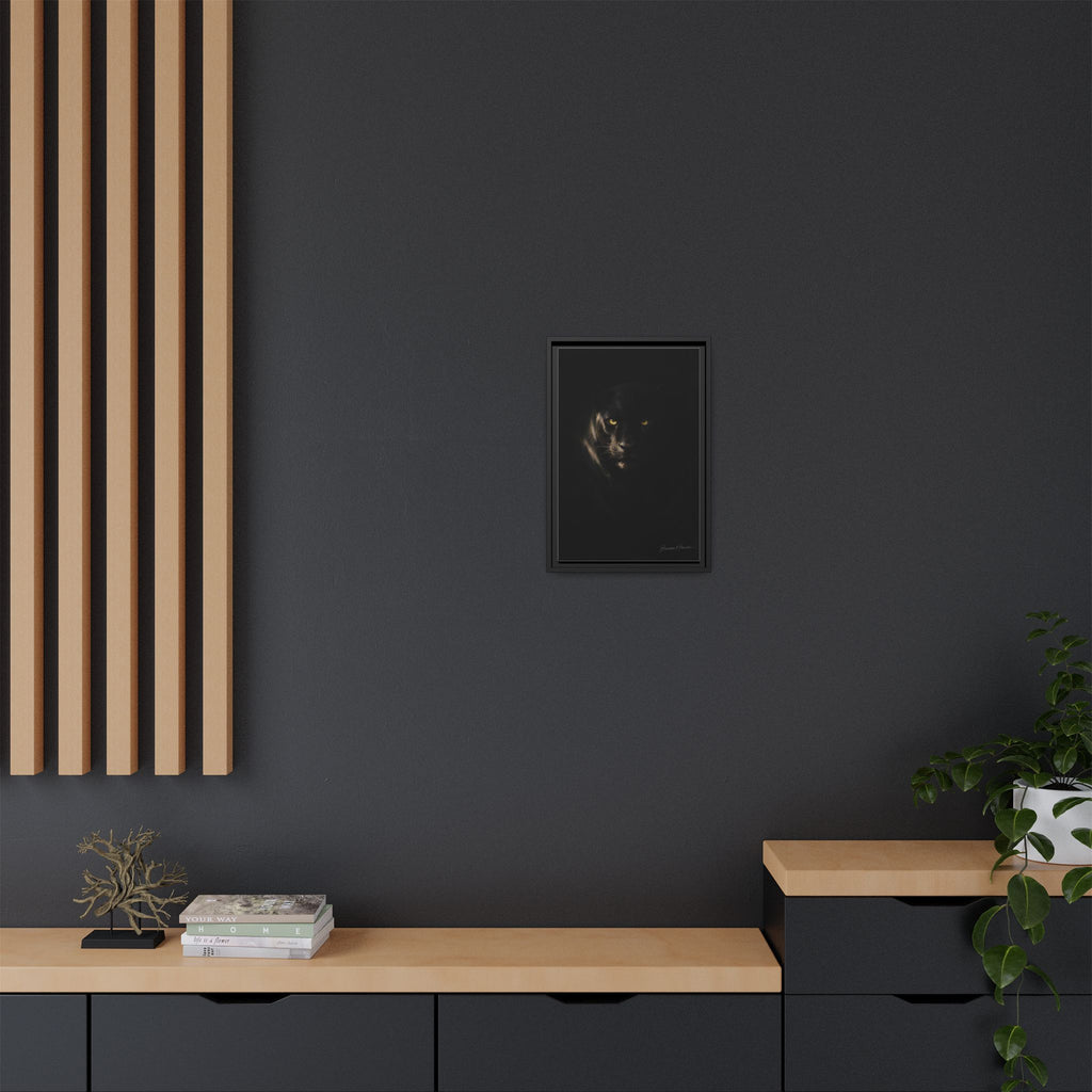 Framed Matte Canvas - Black Panther Wall Art with Golden Eyes