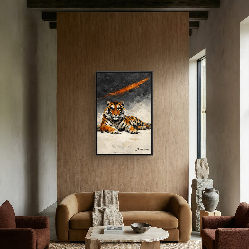 Framed Tiger Canvas Wall Art — Majestic Orange & Gray Matte Print