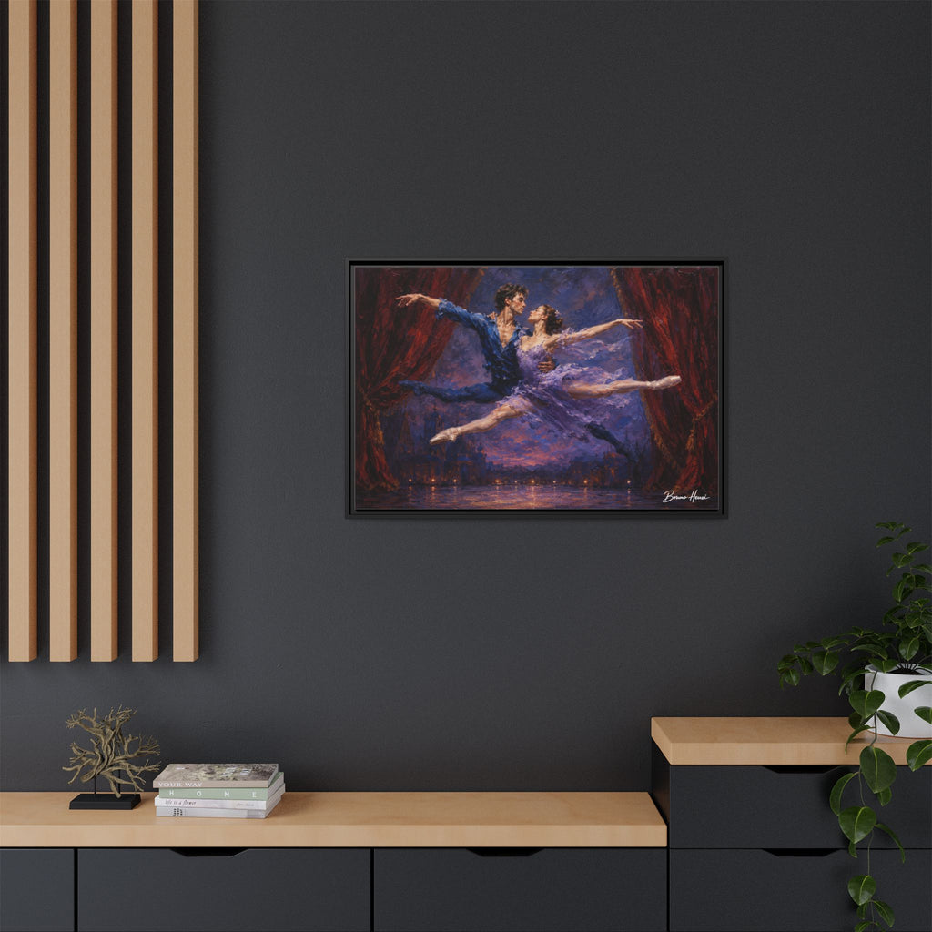 Framed Ballet Canvas Print — Romantic Dancing Couple Wall Art