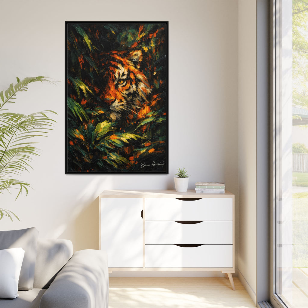 Framed Matte Canvas - Vibrant Tiger Jungle Print