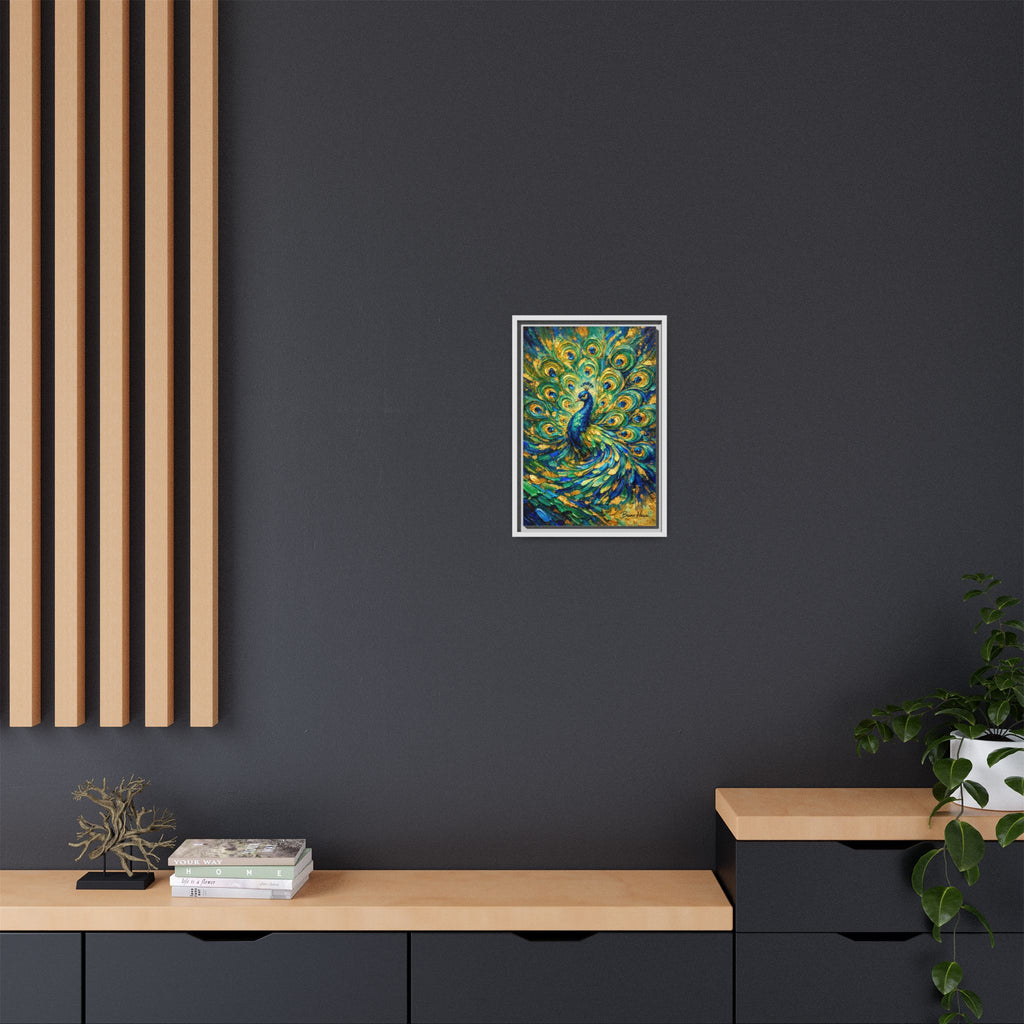 Peacock Oil-Style Framed Canvas Wall Art — Vibrant Blue & Gold Peacock Painting