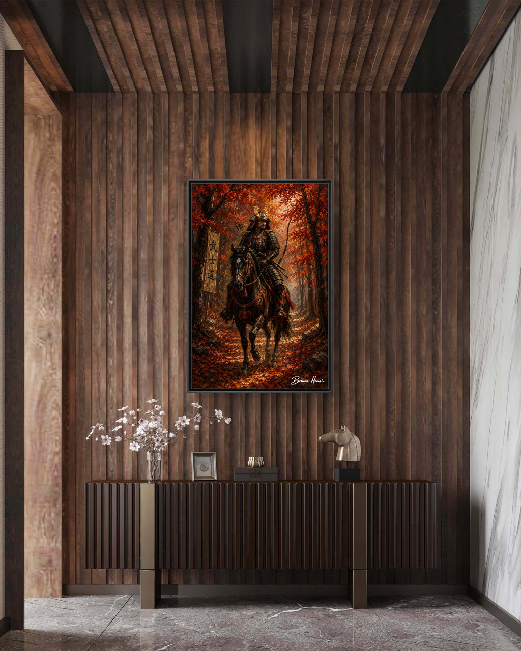 Samurai Warrior Canvas Print — Framed Matte Autumn Wall Art