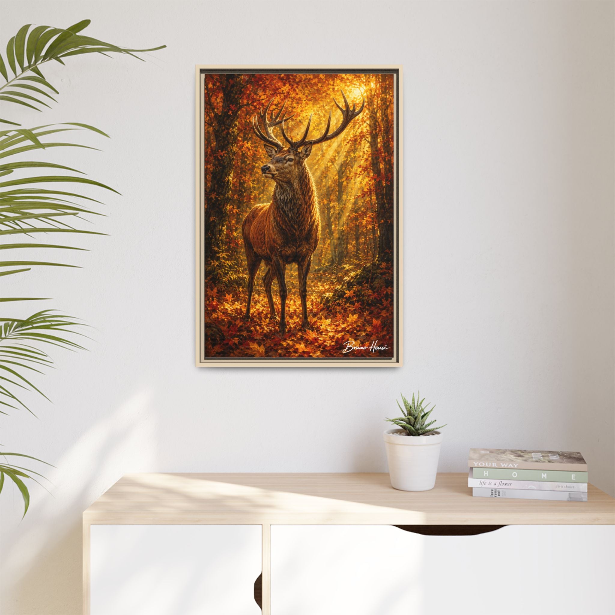 Majestic Stag Framed Canvas Wall Art — Autumn Forest Matte Print