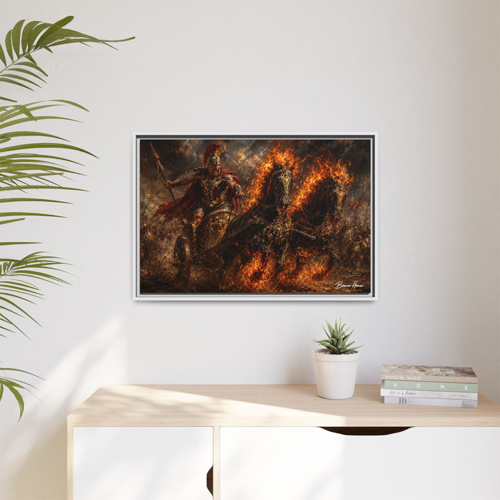 Flaming Chariot Framed Canvas Wall Art — Mythic Warrior Matte Print