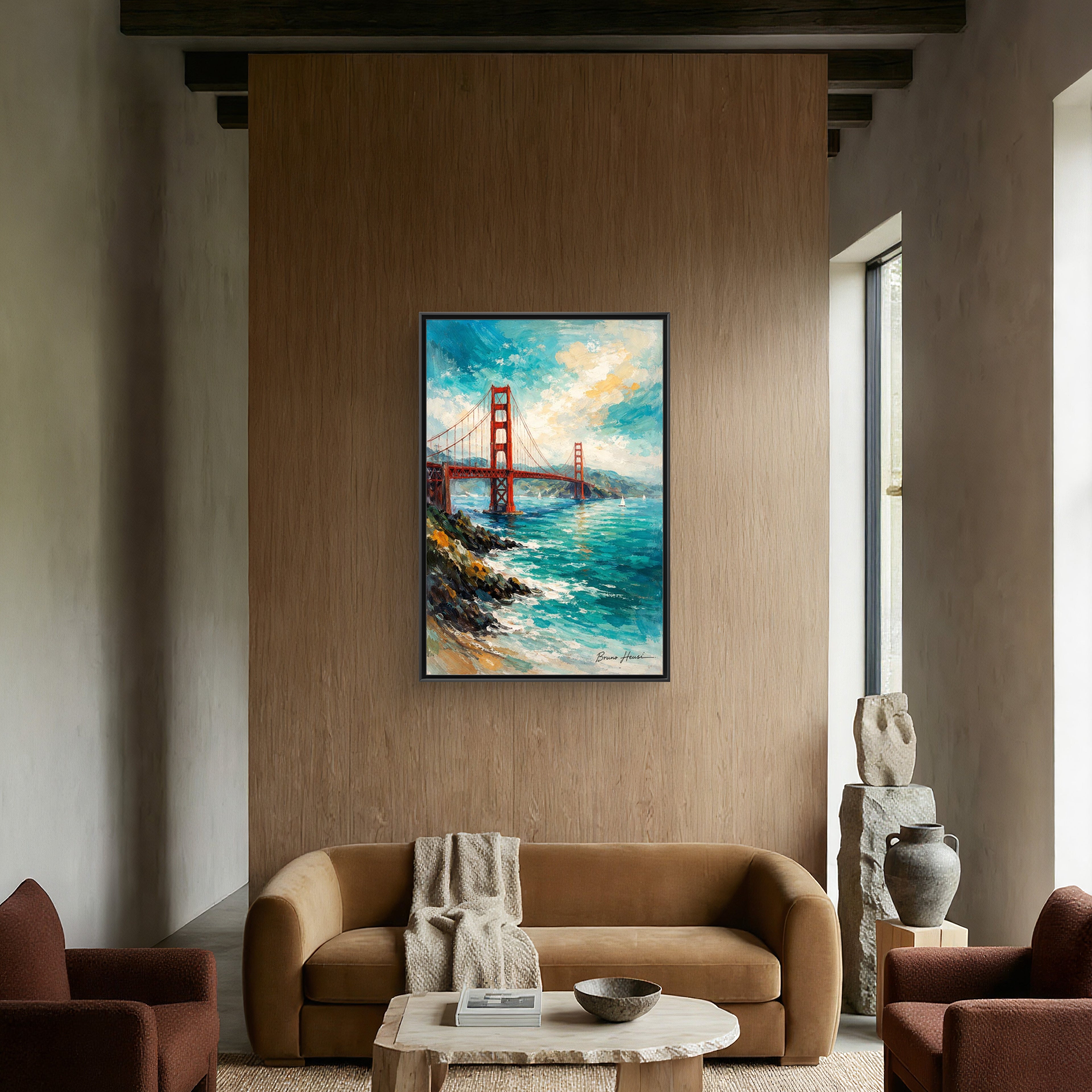 Golden Gate Bridge Seascape Matte Canvas Framed Wall Art