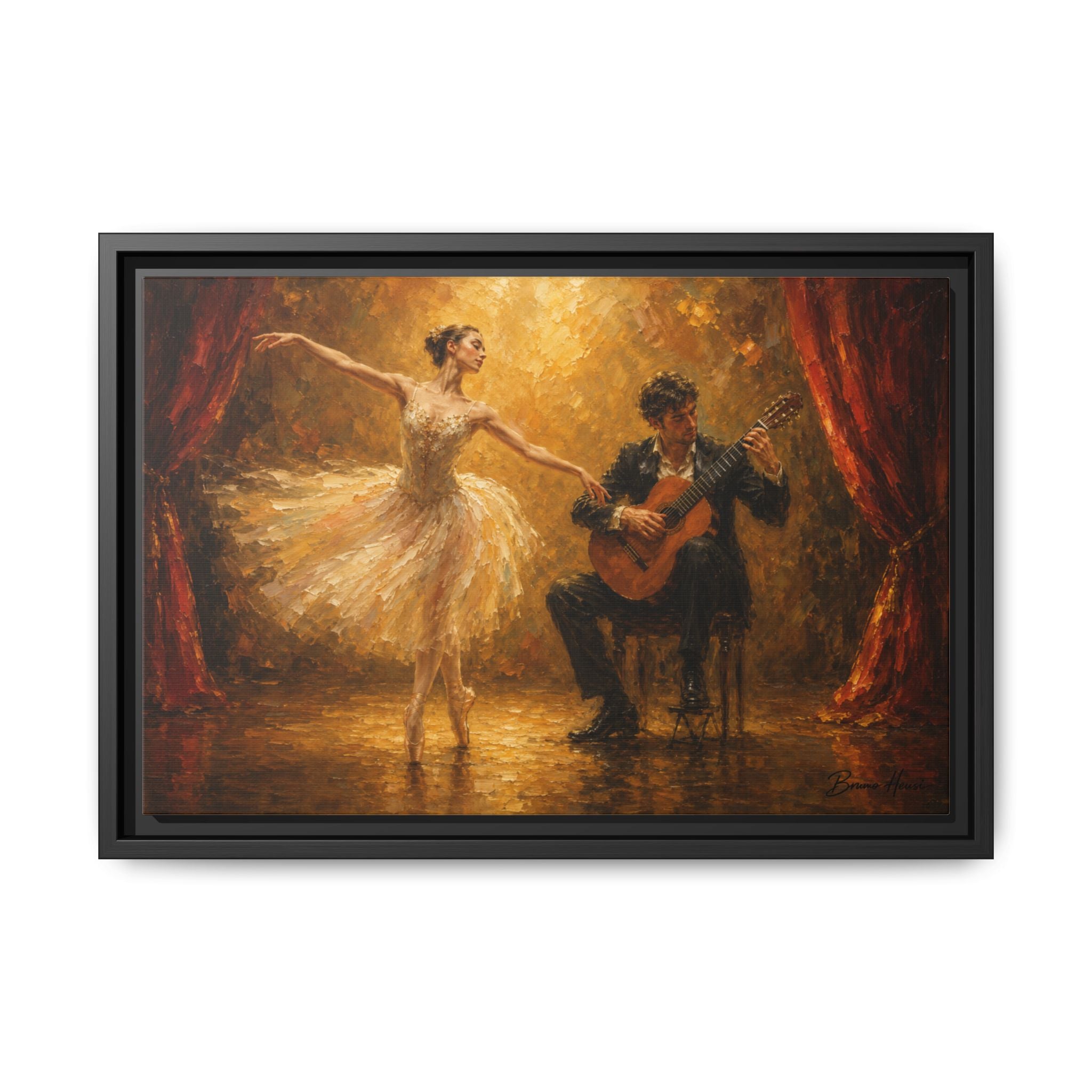 Framed Ballet Dancer & Guitarist Oil-Style Canvas Print