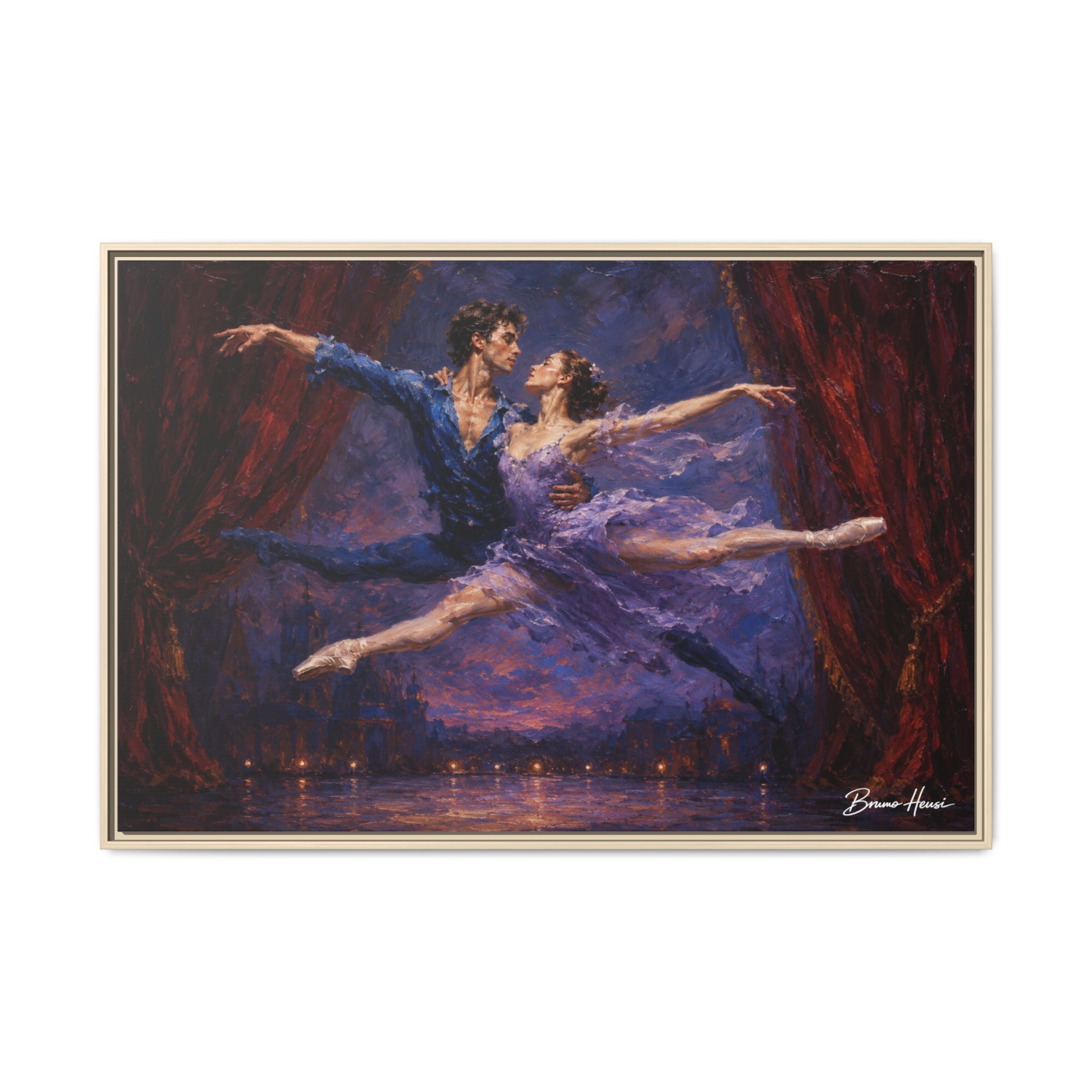 Framed Ballet Canvas Print — Romantic Dancing Couple Wall Art