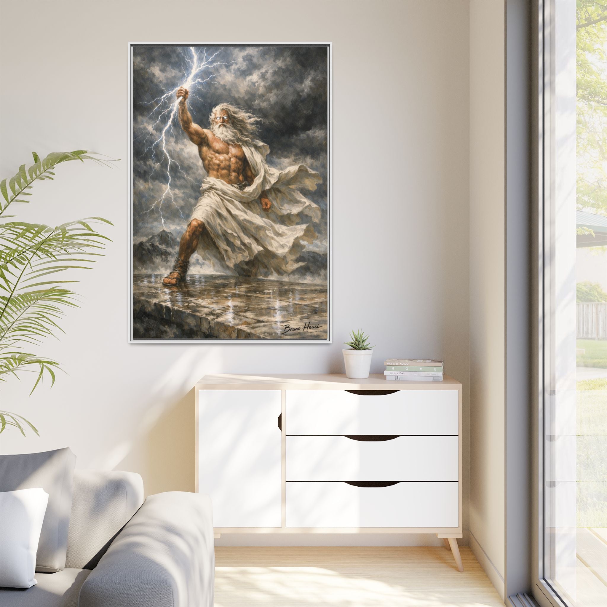 Framed Matte Canvas - Zeus Lightning God Wall Art