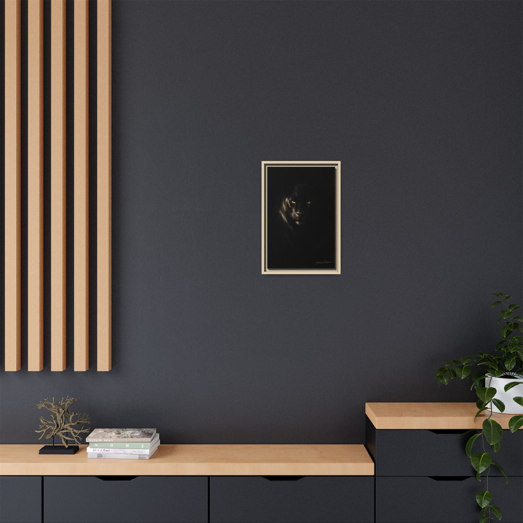 Framed Matte Canvas - Black Panther Wall Art with Golden Eyes