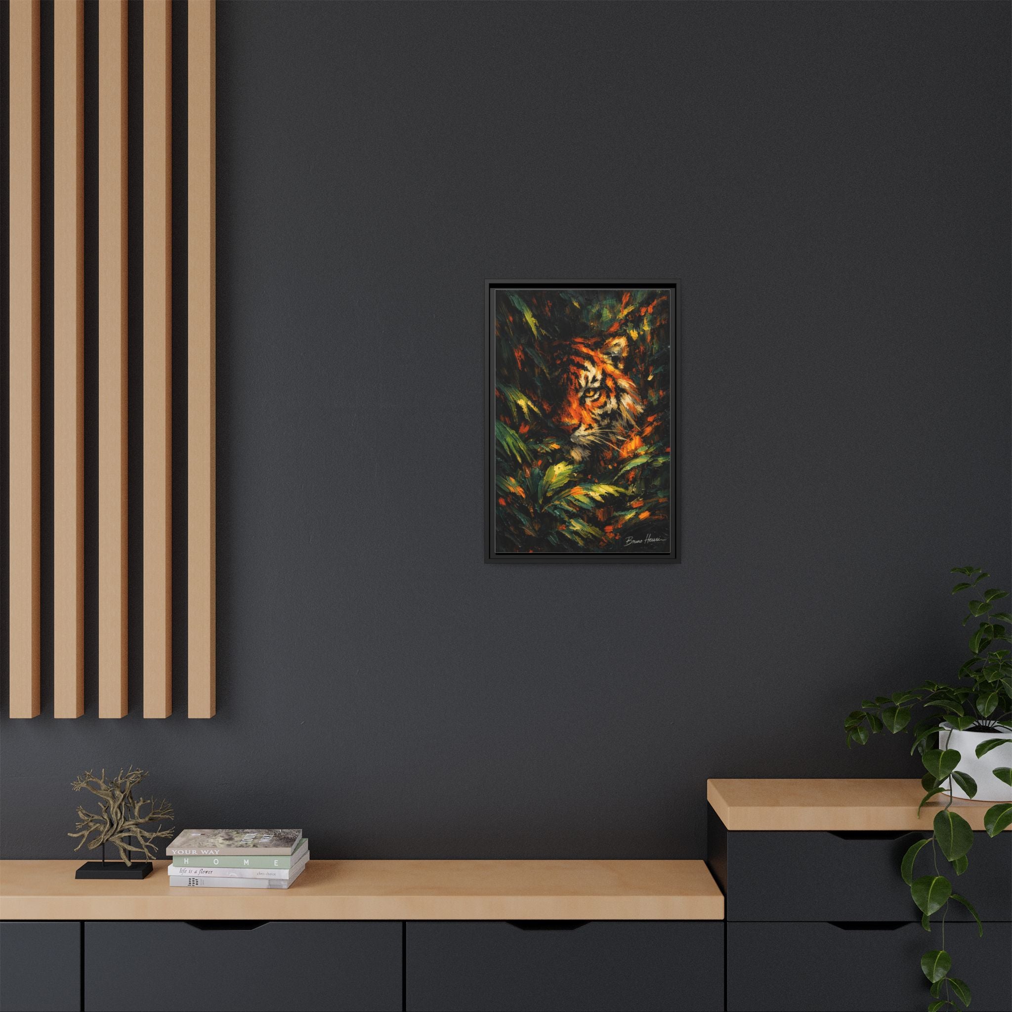Framed Matte Canvas - Vibrant Tiger Jungle Print