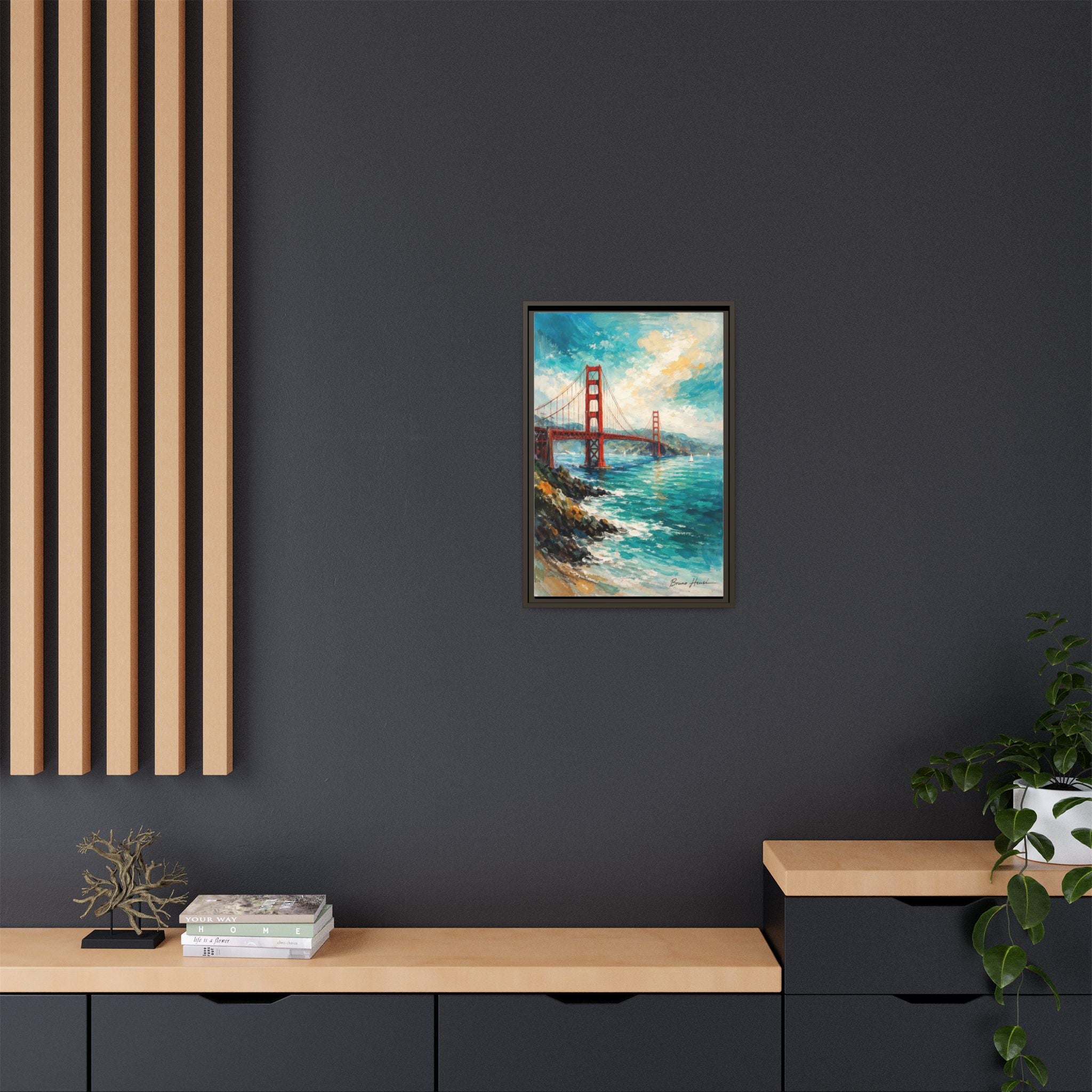 Golden Gate Bridge Seascape Matte Canvas Framed Wall Art