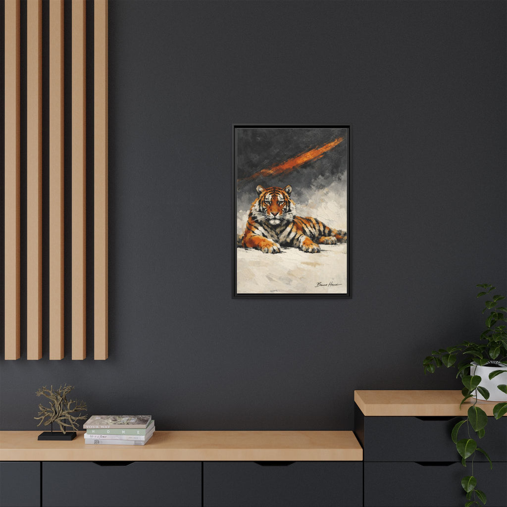 Framed Tiger Canvas Wall Art — Majestic Orange & Gray Matte Print
