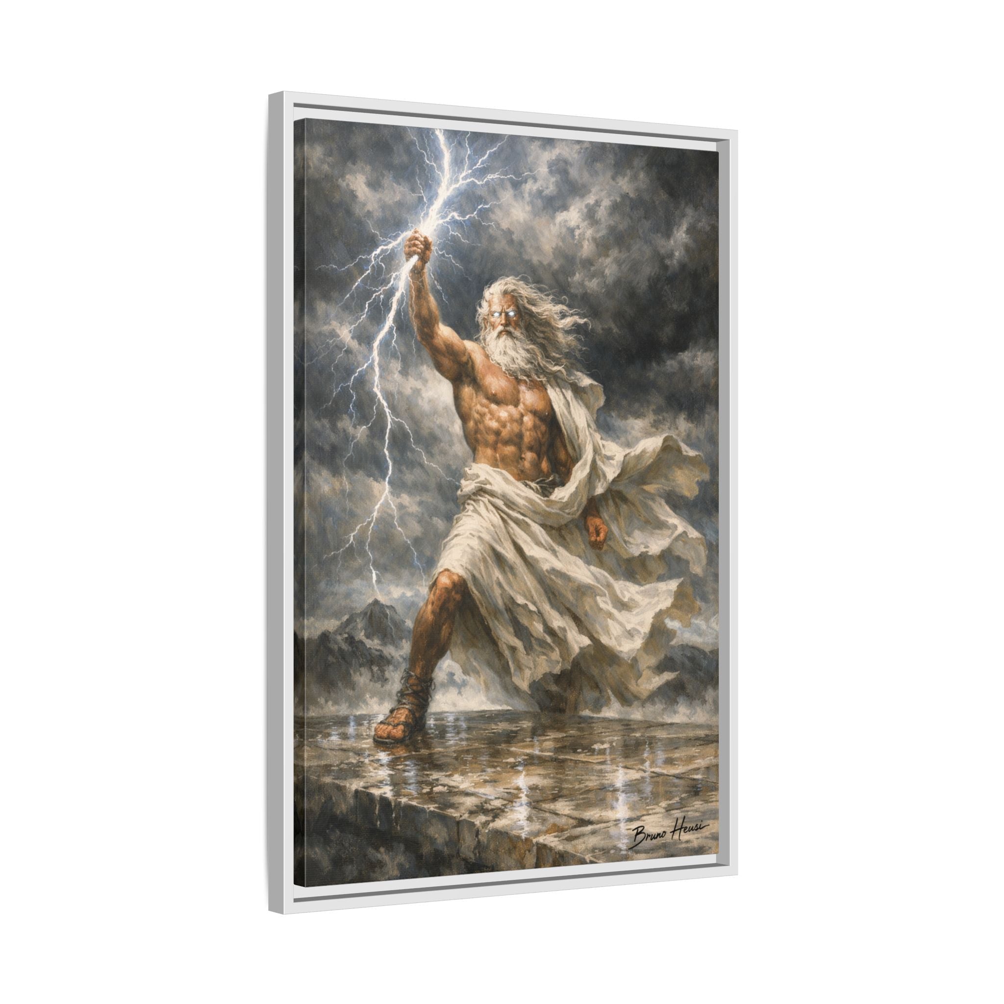 Framed Matte Canvas - Zeus Lightning God Wall Art