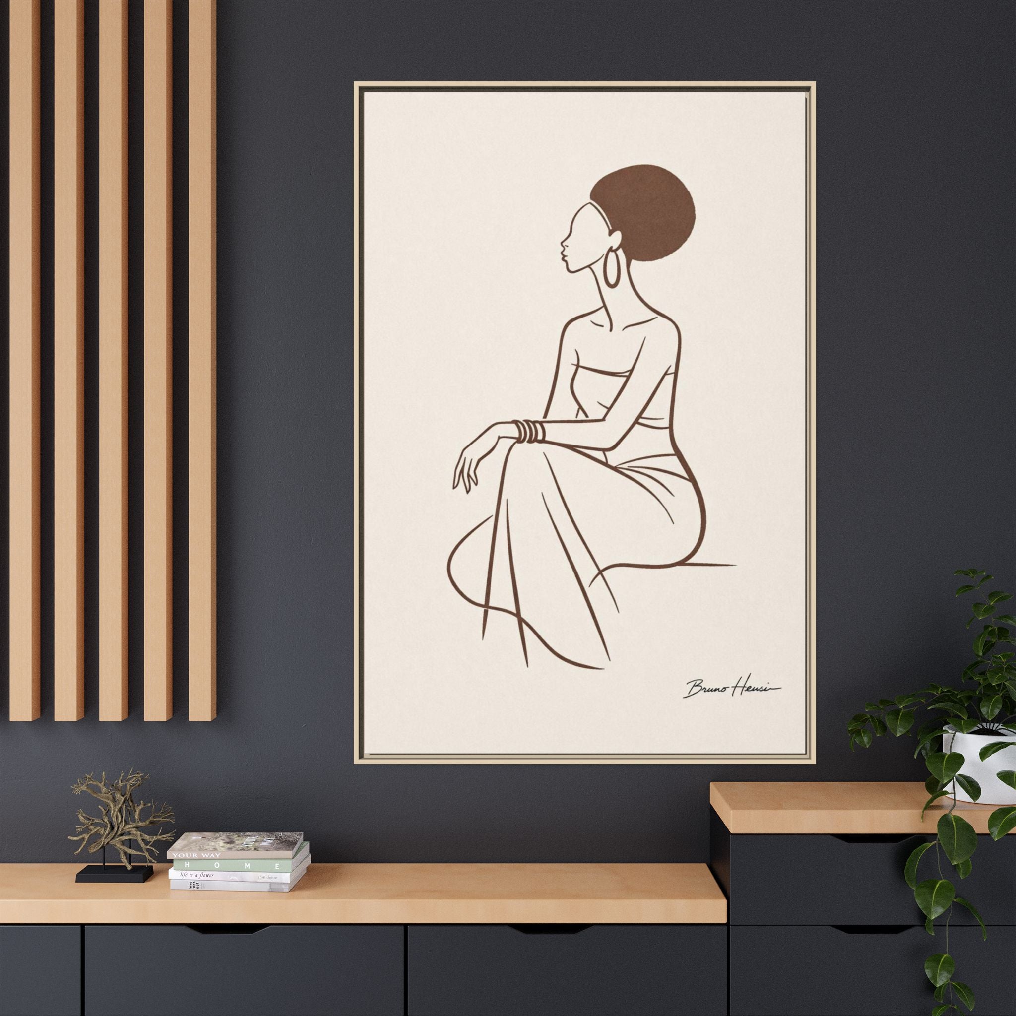 Elegant Minimalist Line Art Woman — Framed Matte Canvas Wall Art