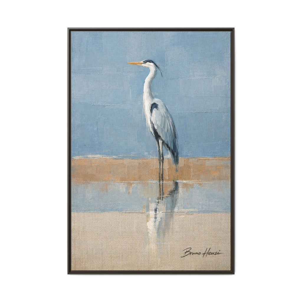 Framed Heron Canvas Art – Coastal Shorebird Wall Decor