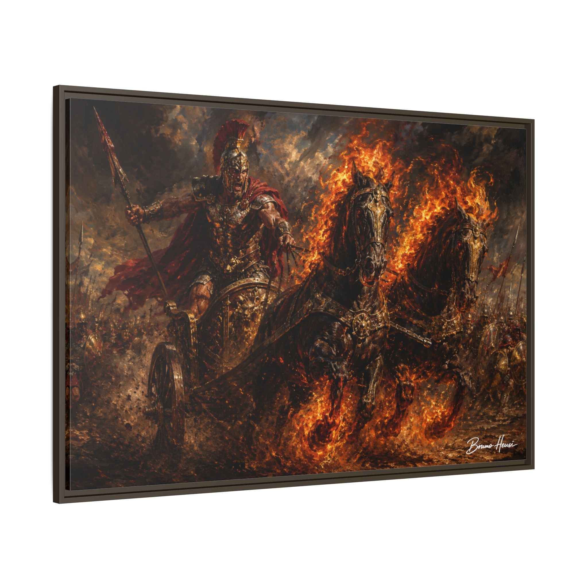 Flaming Chariot Framed Canvas Wall Art — Mythic Warrior Matte Print