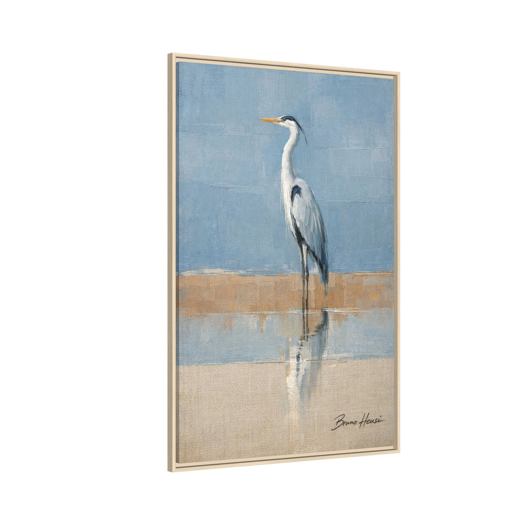 Framed Heron Canvas Art – Coastal Shorebird Wall Decor