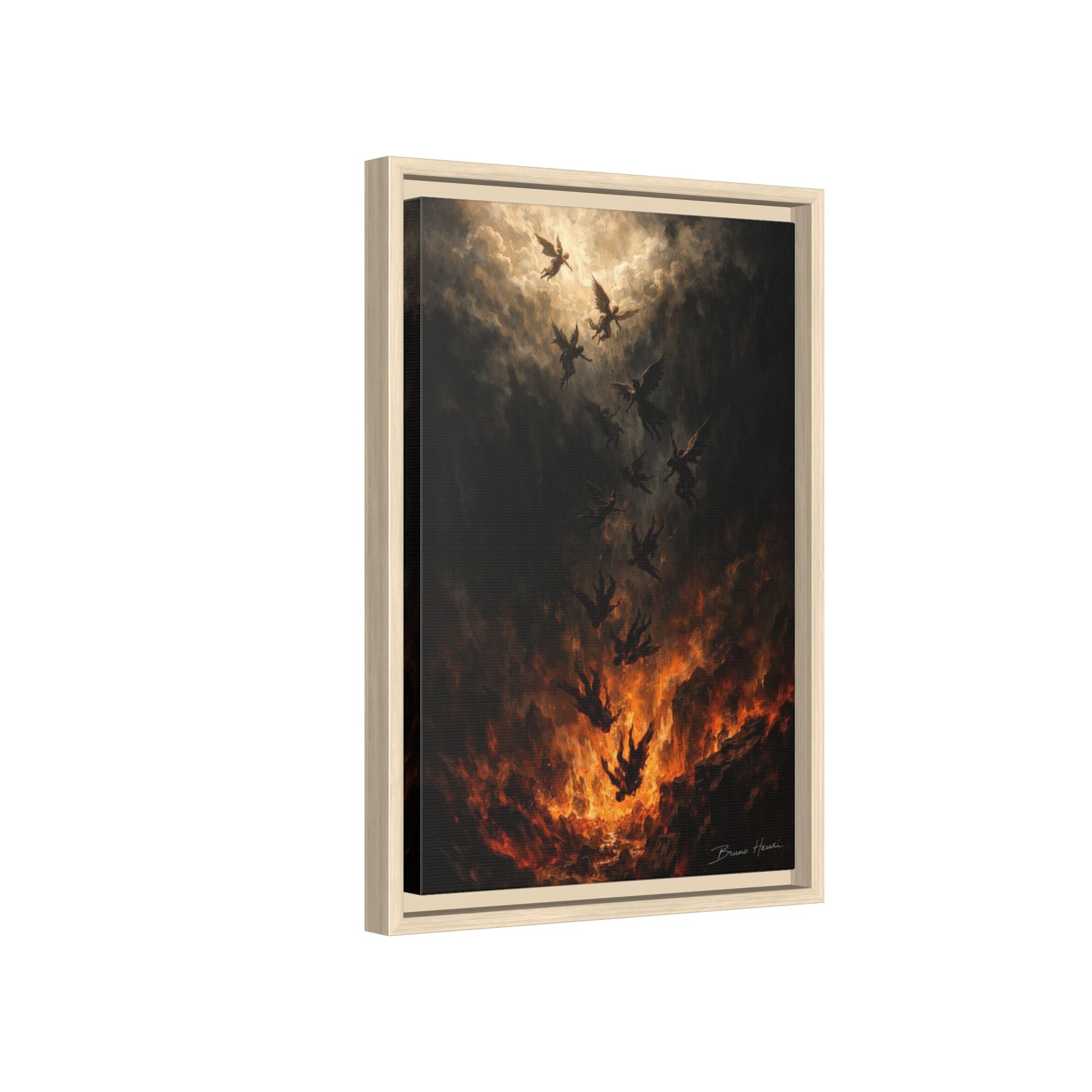 Falling Angels Matte Framed Canvas Print — Dark Fantasy Wall Art