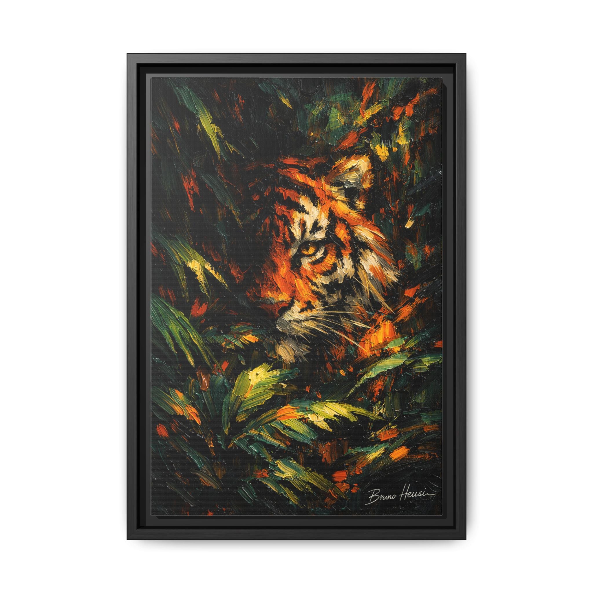 Framed Matte Canvas - Vibrant Tiger Jungle Print