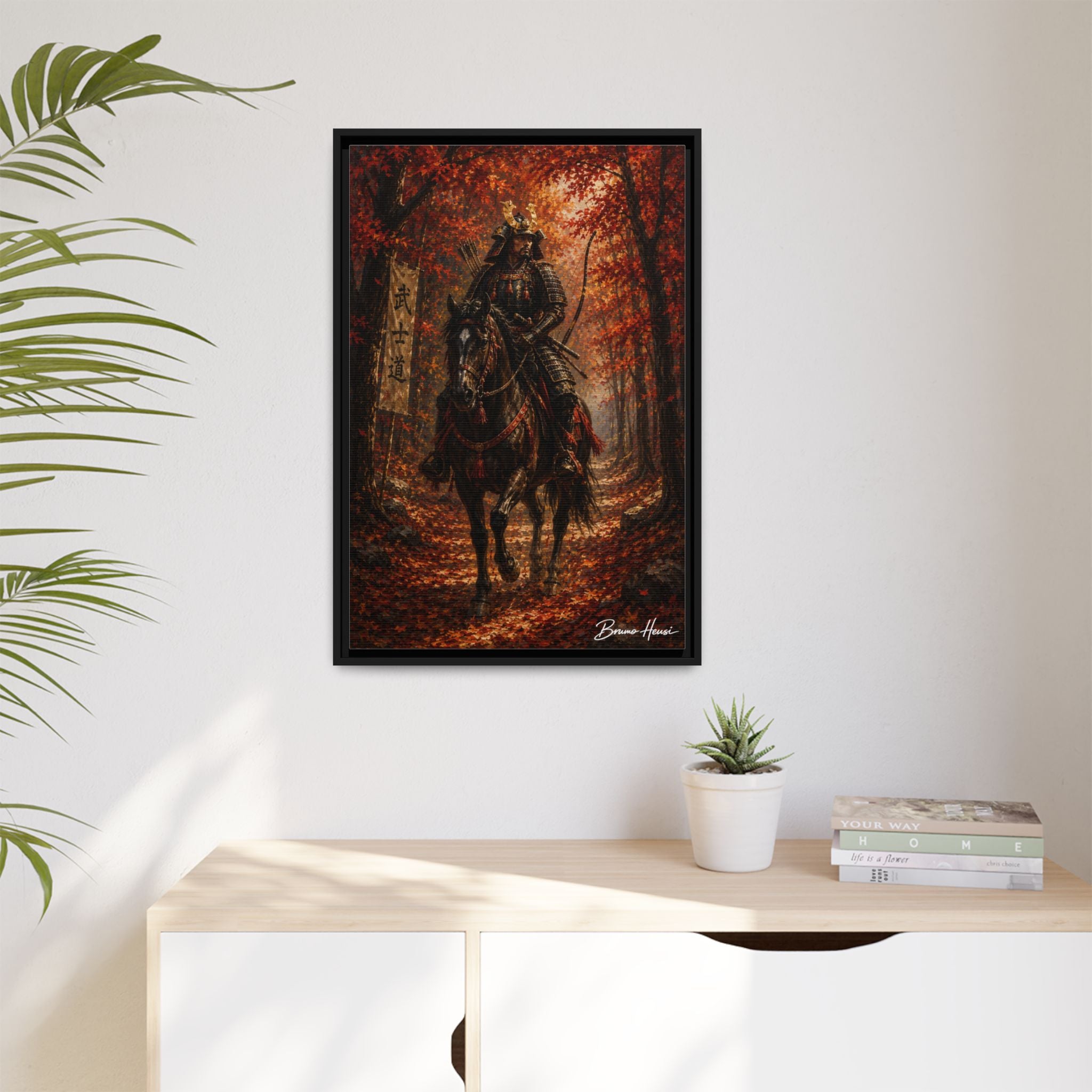 Samurai Warrior Canvas Print — Framed Matte Autumn Wall Art