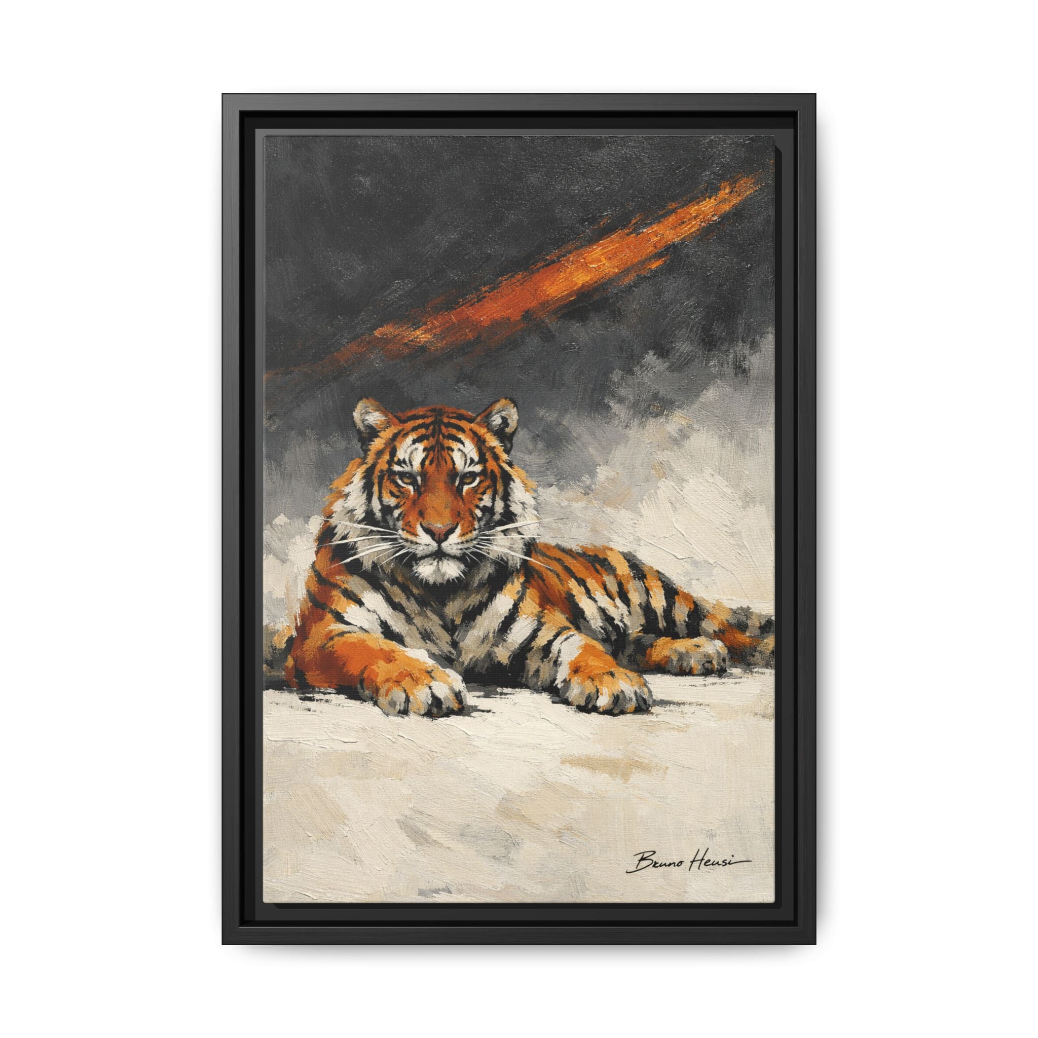 Framed Tiger Canvas Wall Art — Majestic Orange & Gray Matte Print