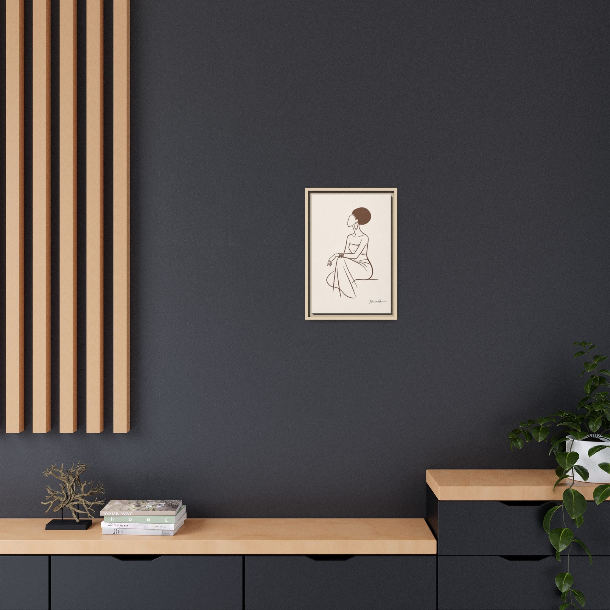 Elegant Minimalist Line Art Woman — Framed Matte Canvas Wall Art