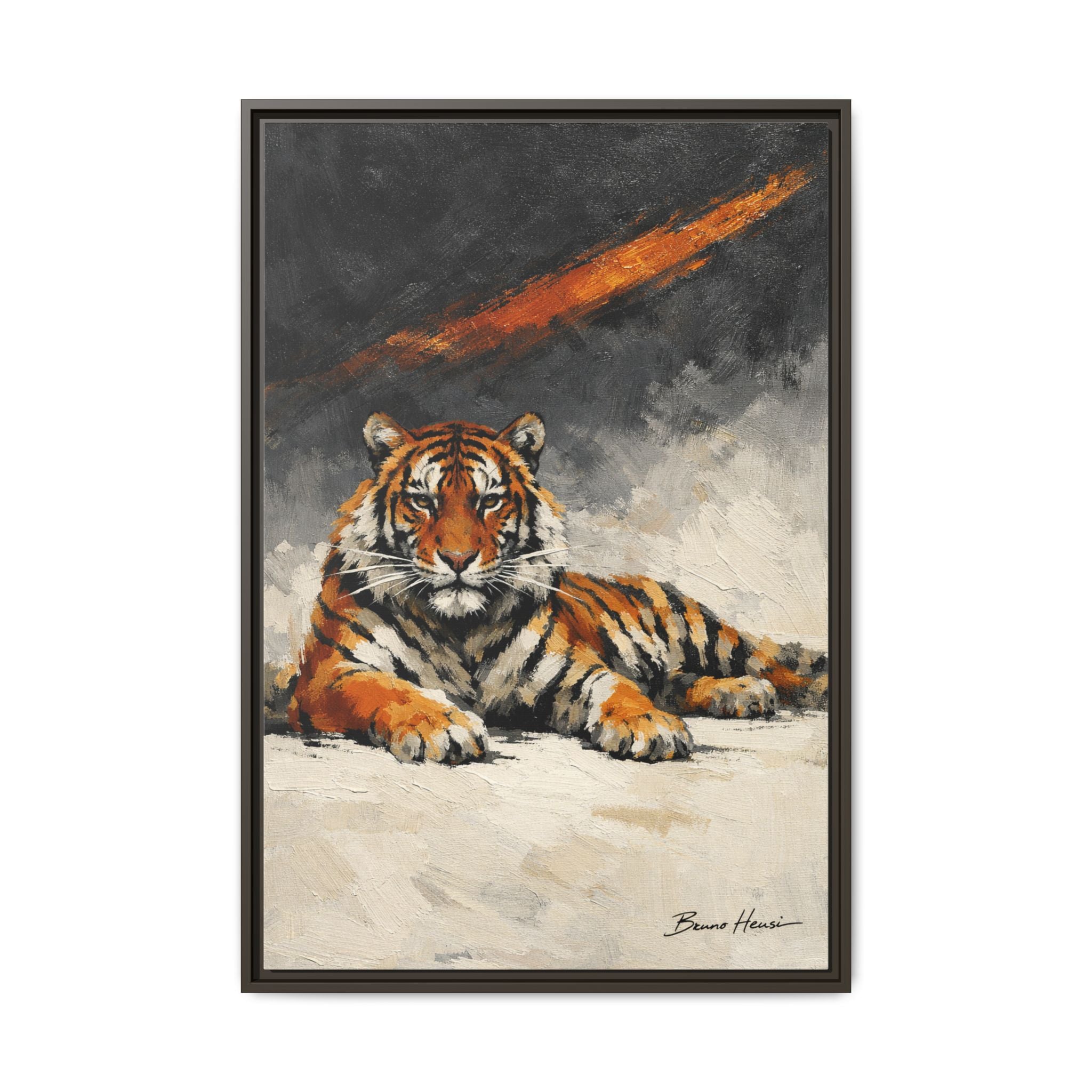 Framed Tiger Canvas Wall Art — Majestic Orange & Gray Matte Print