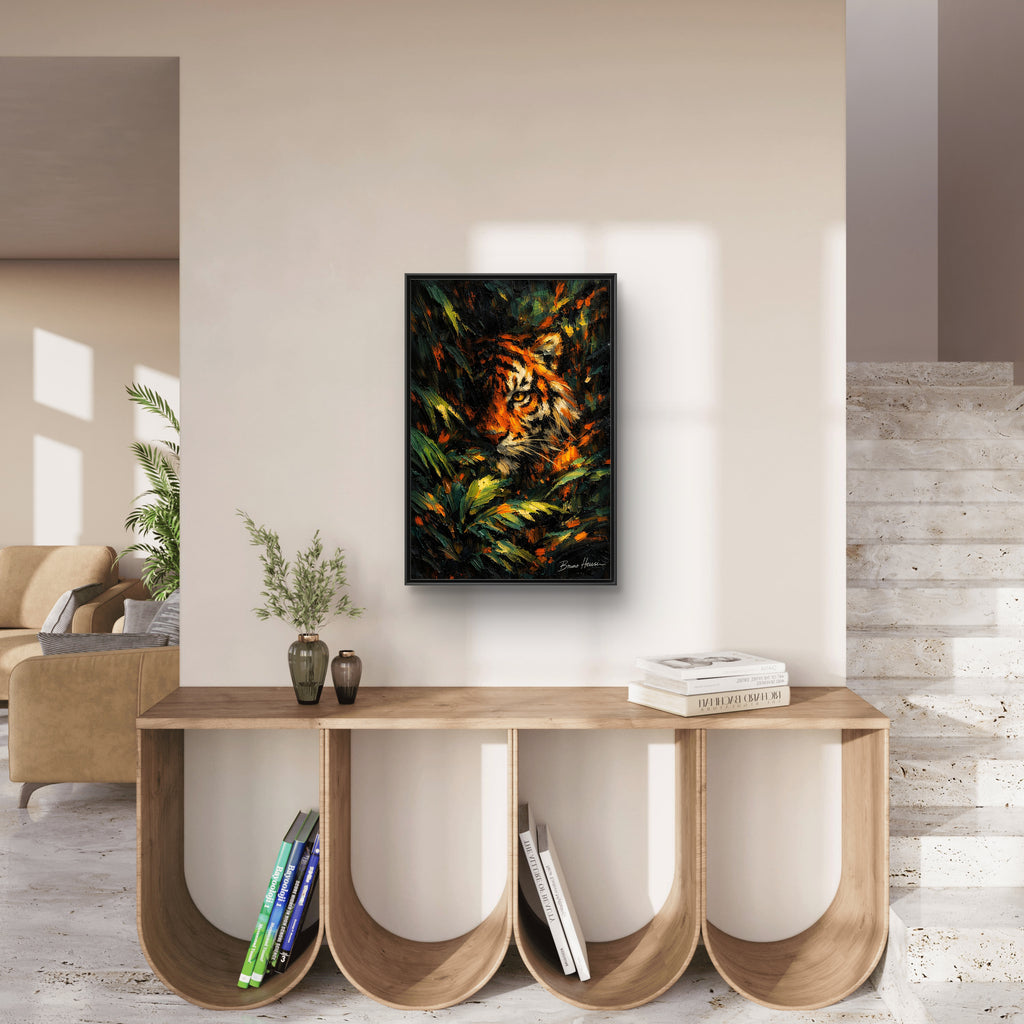 Framed Matte Canvas - Vibrant Tiger Jungle Print