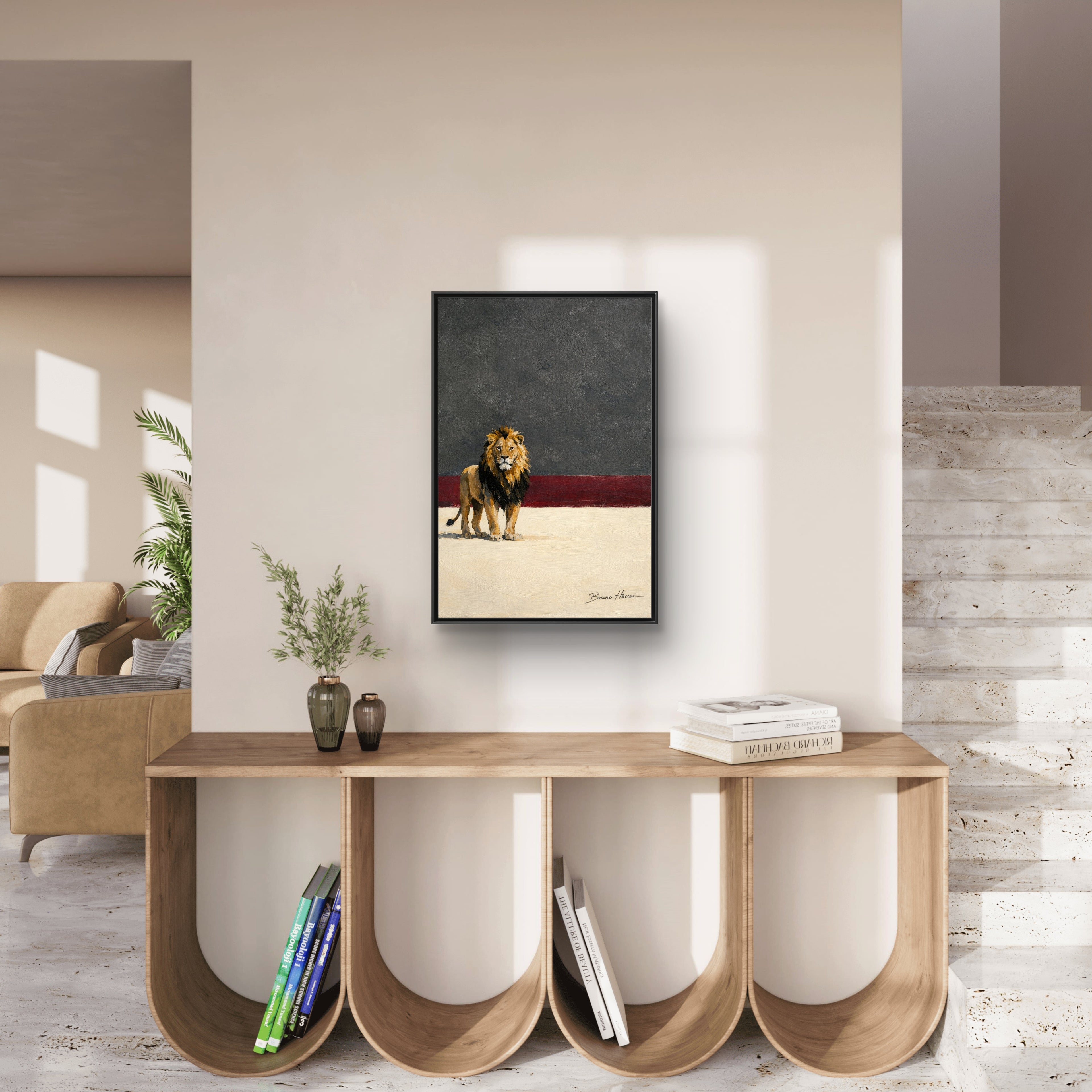 Framed Lion Matte Canvas Wall Art — Majestic Safari Animal Print