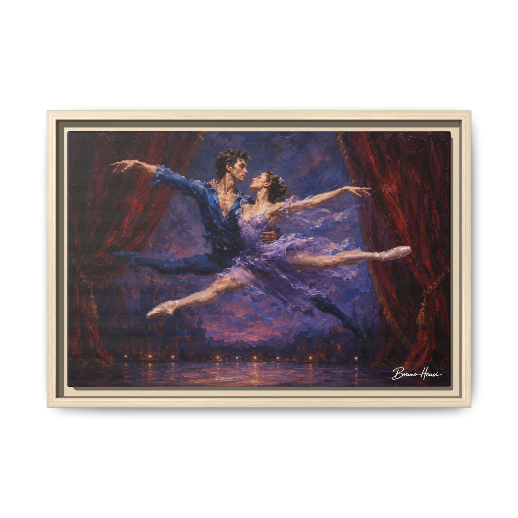 Framed Ballet Canvas Print — Romantic Dancing Couple Wall Art