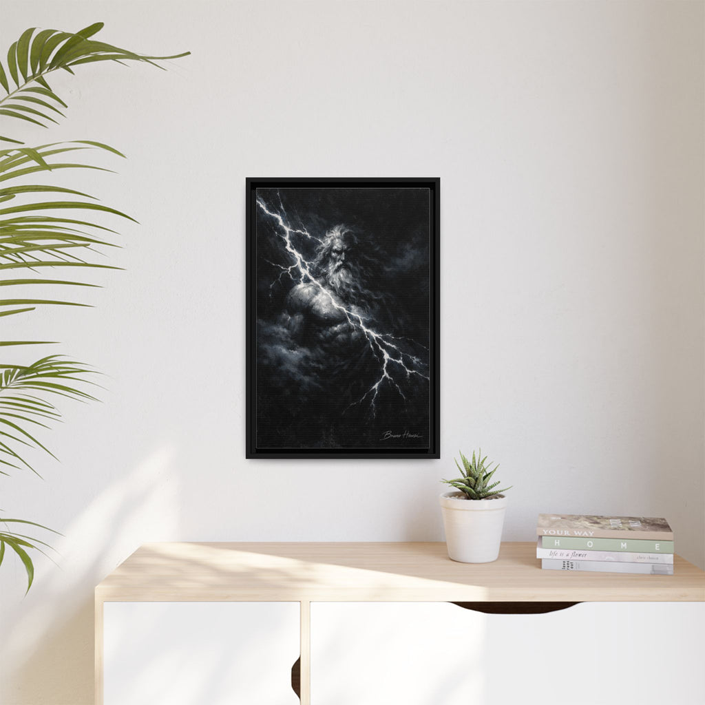 Zeus Lightning God Framed Canvas Wall Art — Stormy Mythology Print