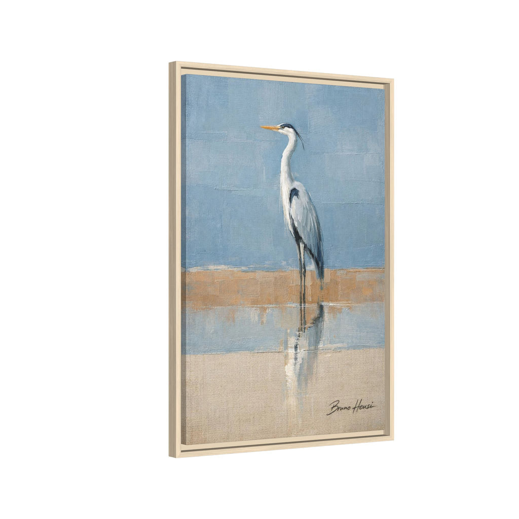 Framed Heron Canvas Art – Coastal Shorebird Wall Decor