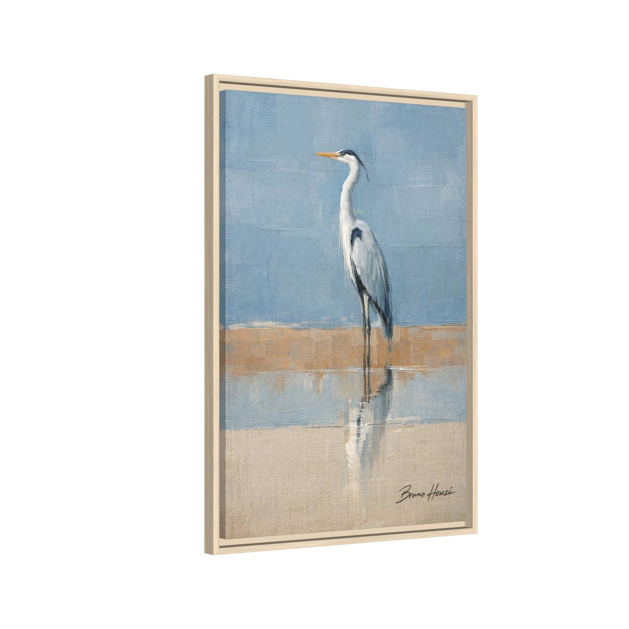 Framed Heron Canvas Art – Coastal Shorebird Wall Decor