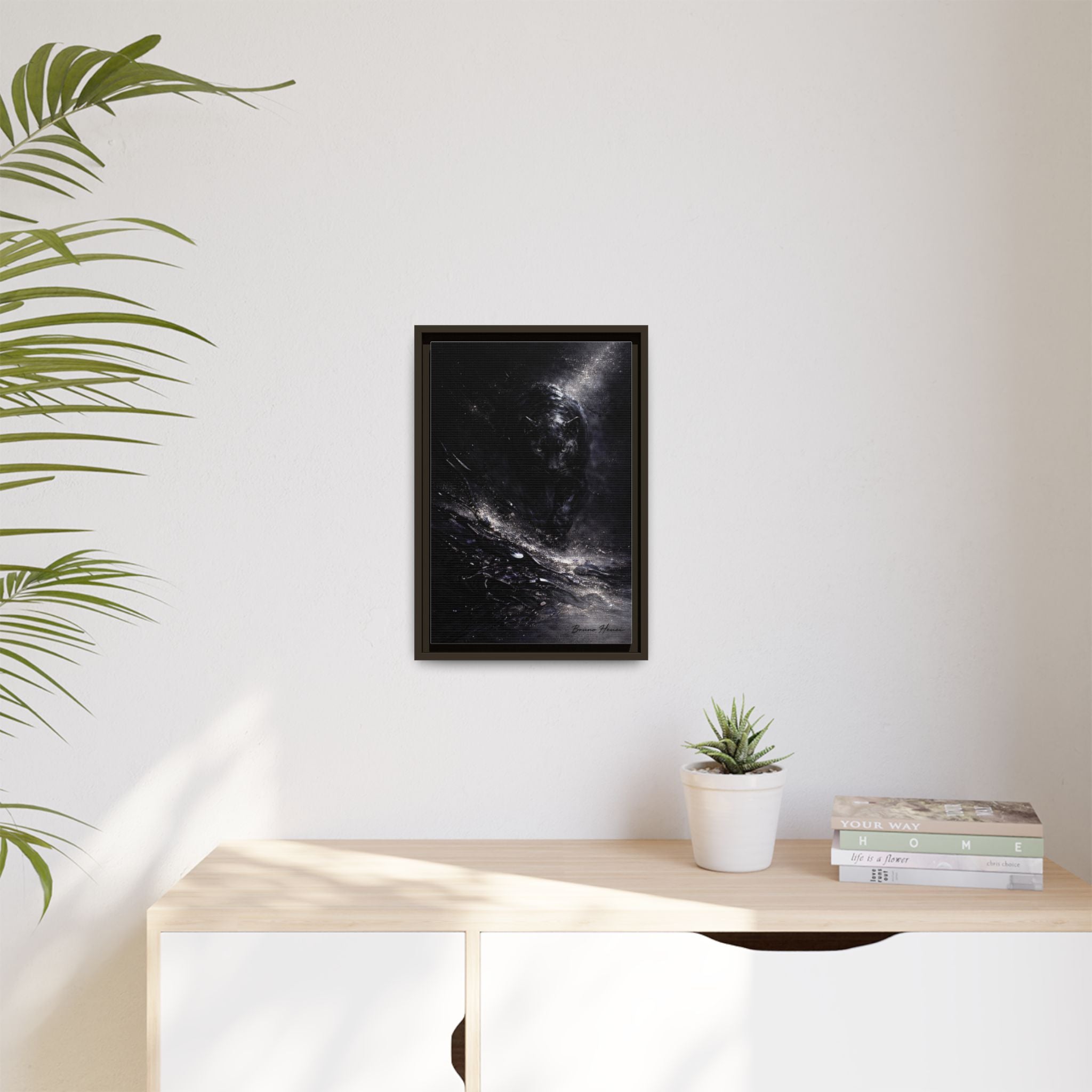 Cosmic Black Panther Matte Framed Canvas – Dark Abstract Wildlife Wall Art