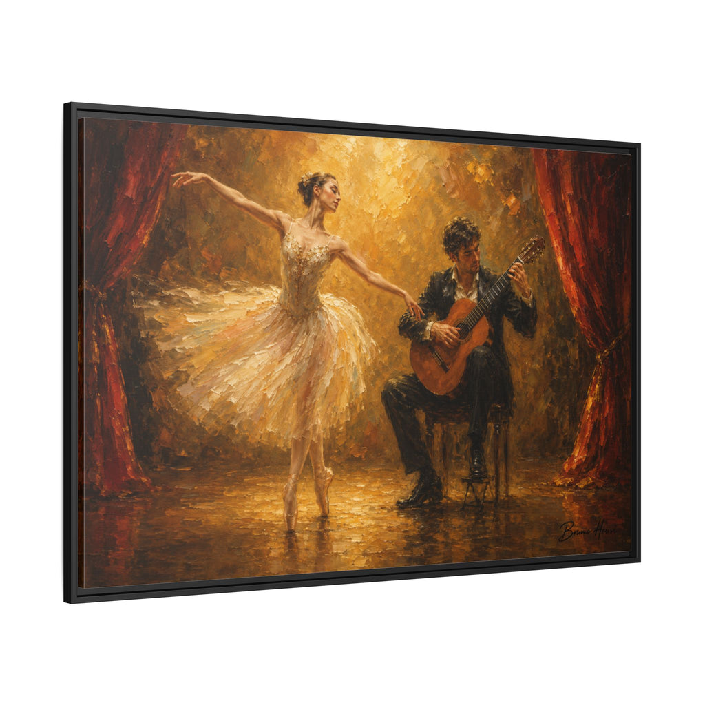 Ballet Dancer & Guitarist Framed Canvas Wall Art — Oil-Style Performance Print