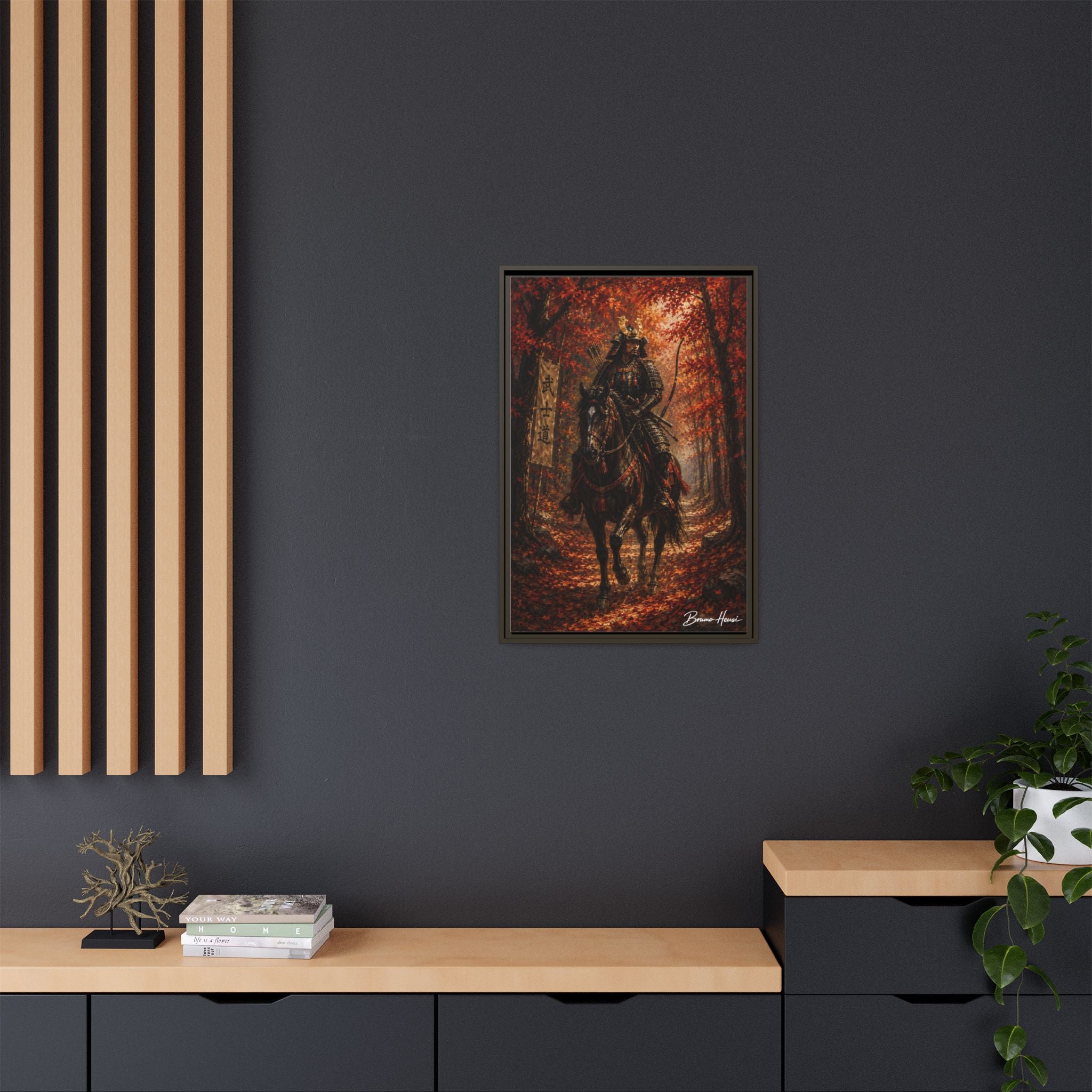 Samurai Warrior Canvas Print — Framed Matte Autumn Wall Art