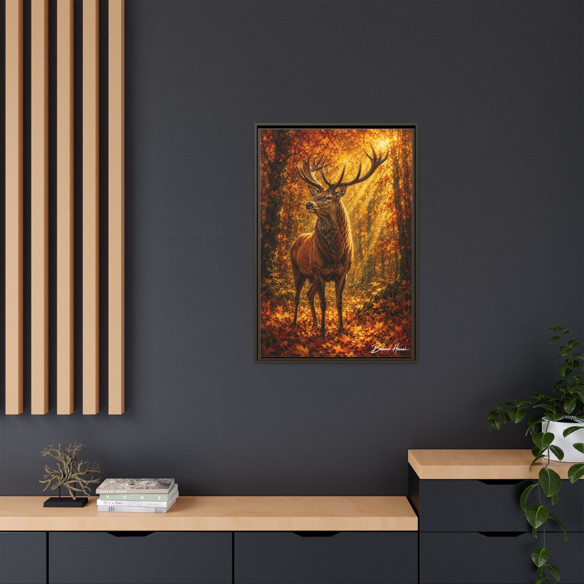 Majestic Stag Framed Canvas Wall Art — Autumn Forest Matte Print