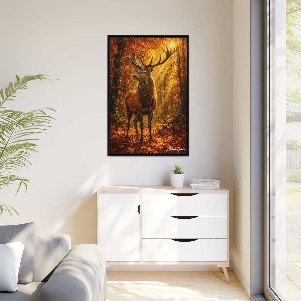 Majestic Stag Framed Canvas Wall Art — Autumn Forest Matte Print