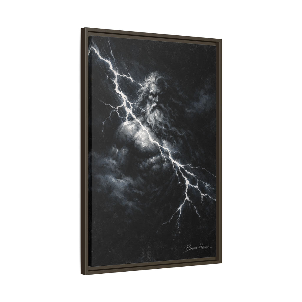 Zeus Lightning God Framed Canvas Wall Art — Stormy Mythology Print