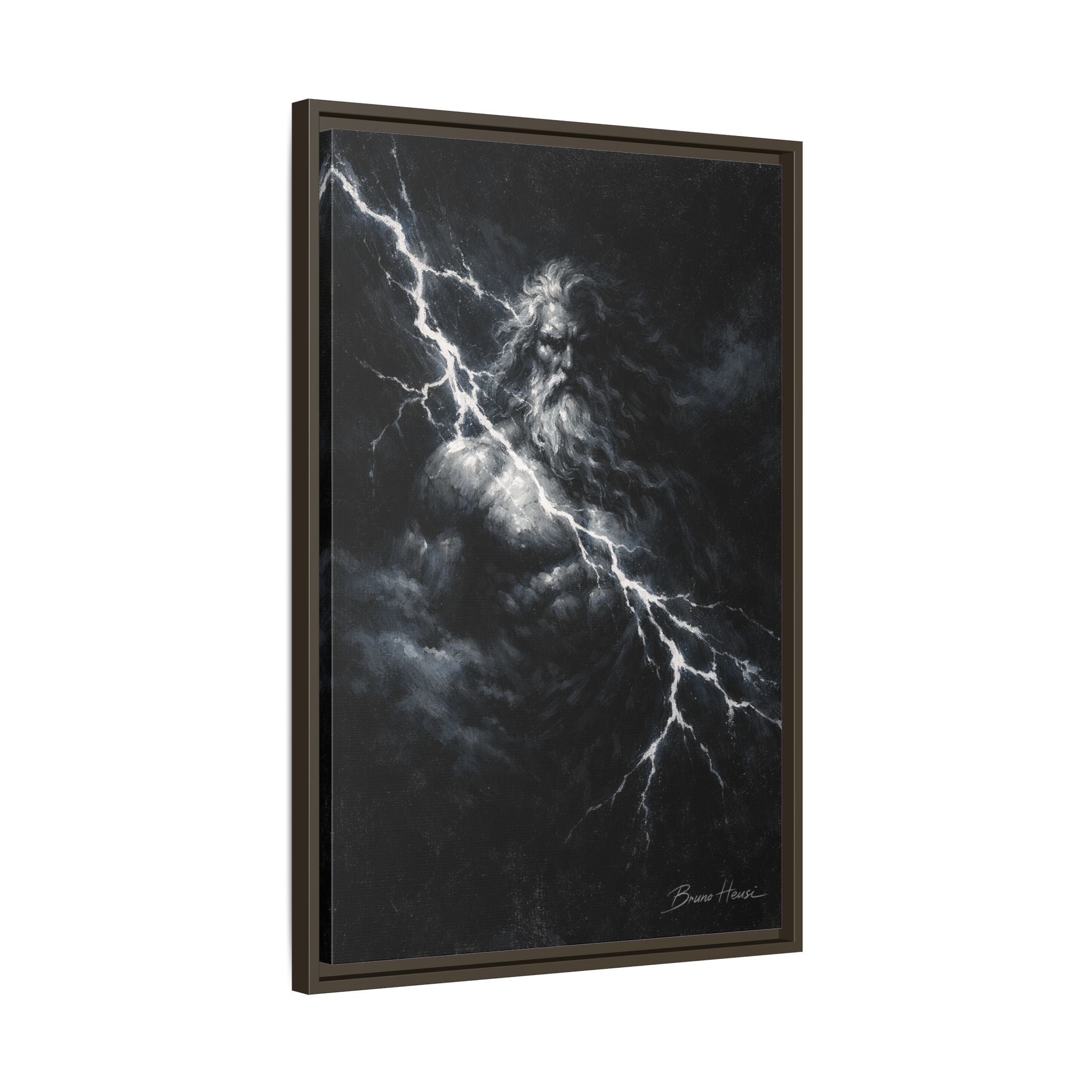 Zeus Lightning God Framed Canvas Wall Art — Stormy Mythology Print