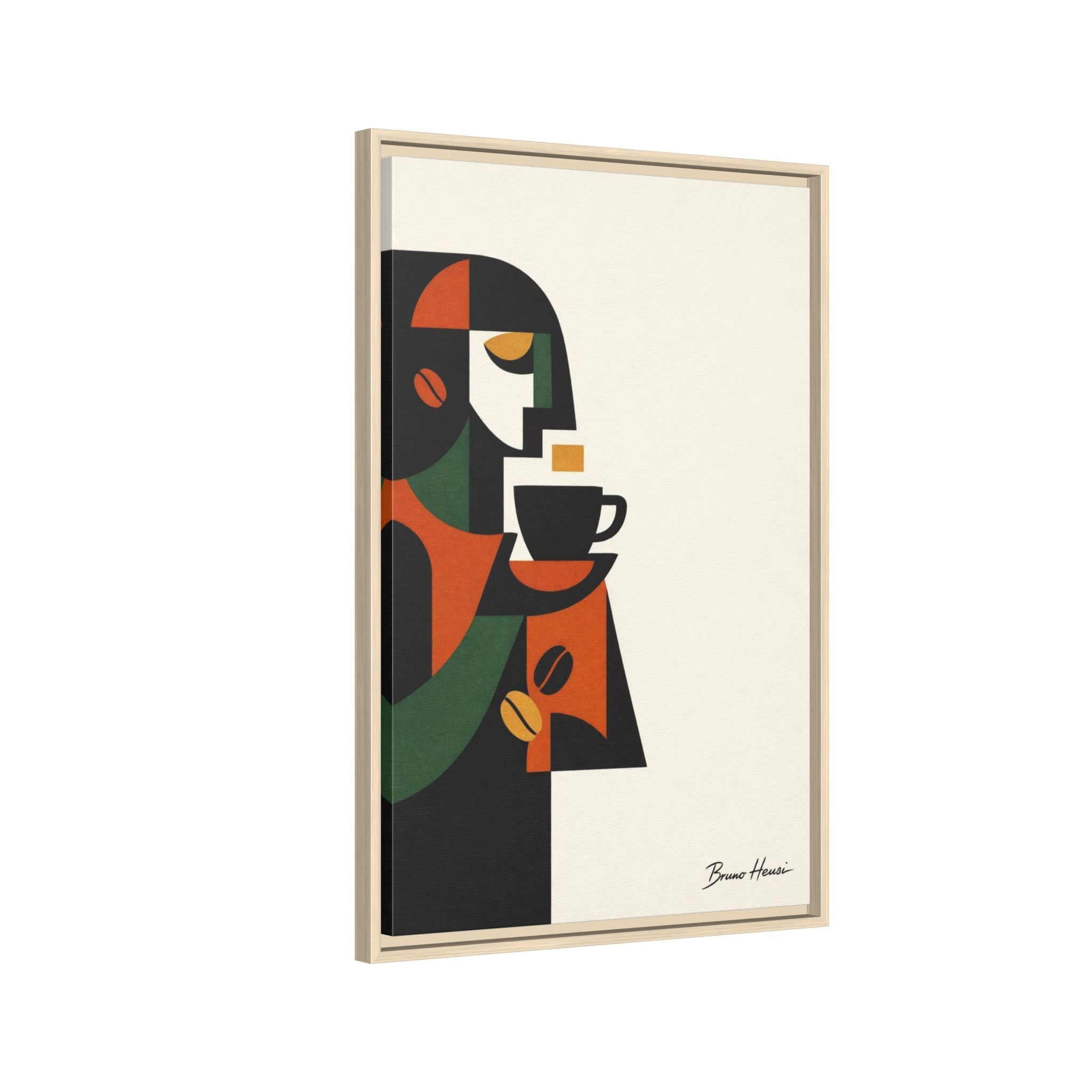 Abstract Coffee Drinker Framed Canvas Print — Modern Café Wall Art