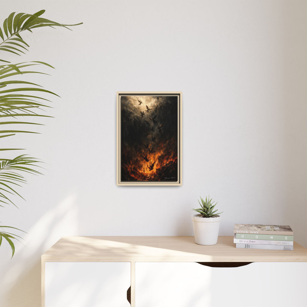 Falling Angels Matte Framed Canvas Print — Dark Fantasy Wall Art