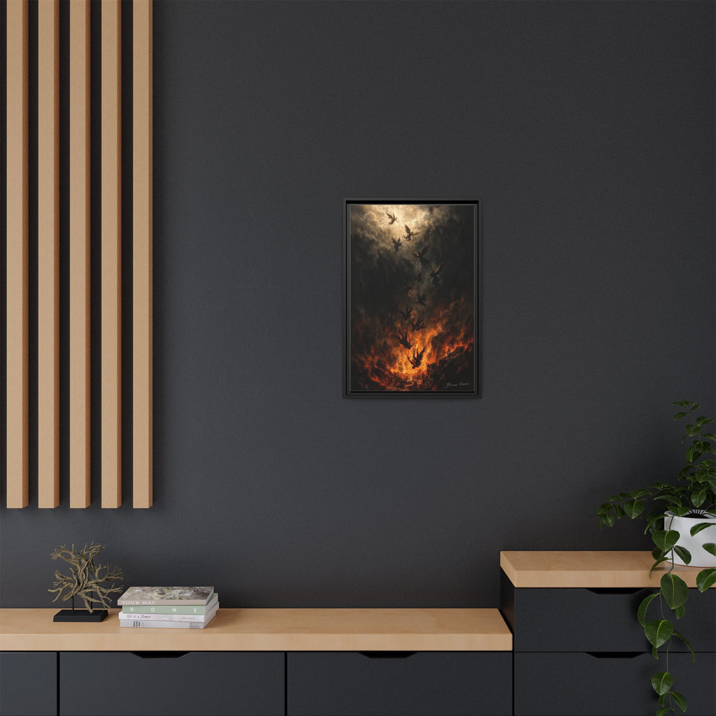 Falling Angels Matte Framed Canvas Print — Dark Fantasy Wall Art