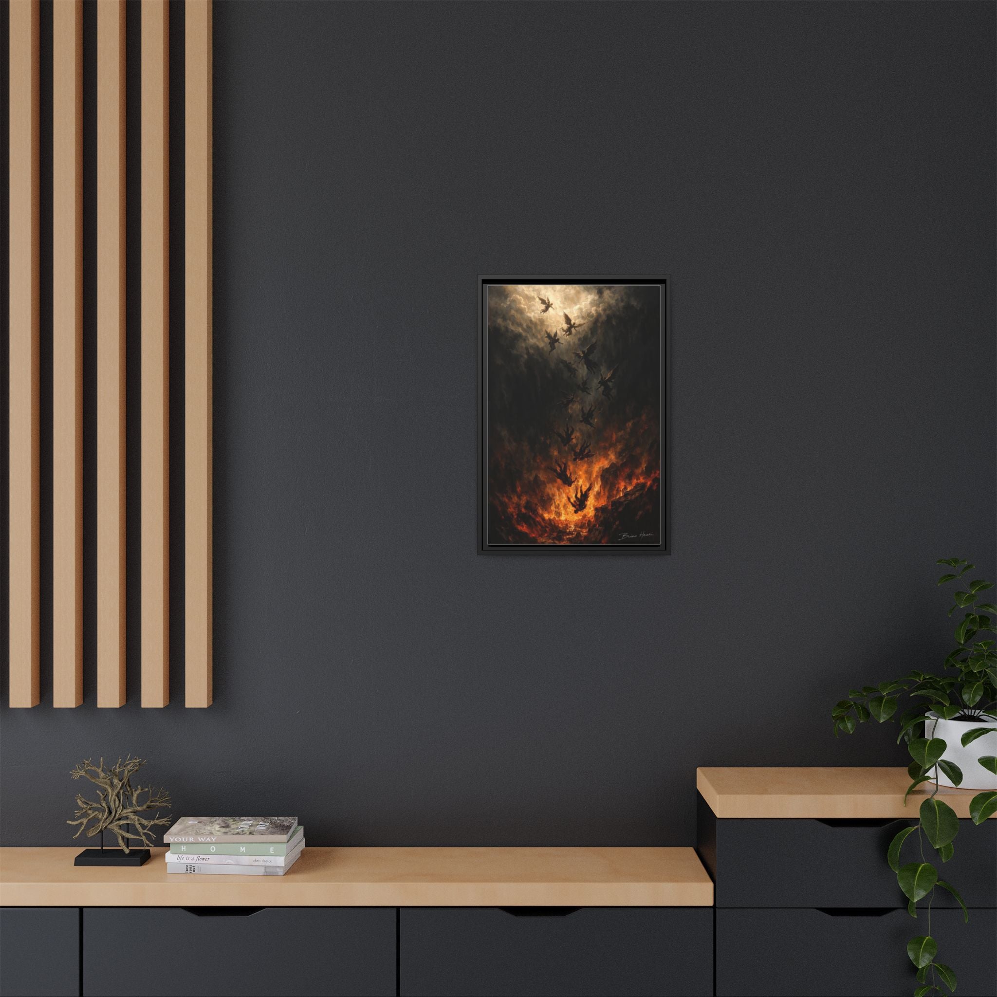Falling Angels Matte Framed Canvas Print — Dark Fantasy Wall Art